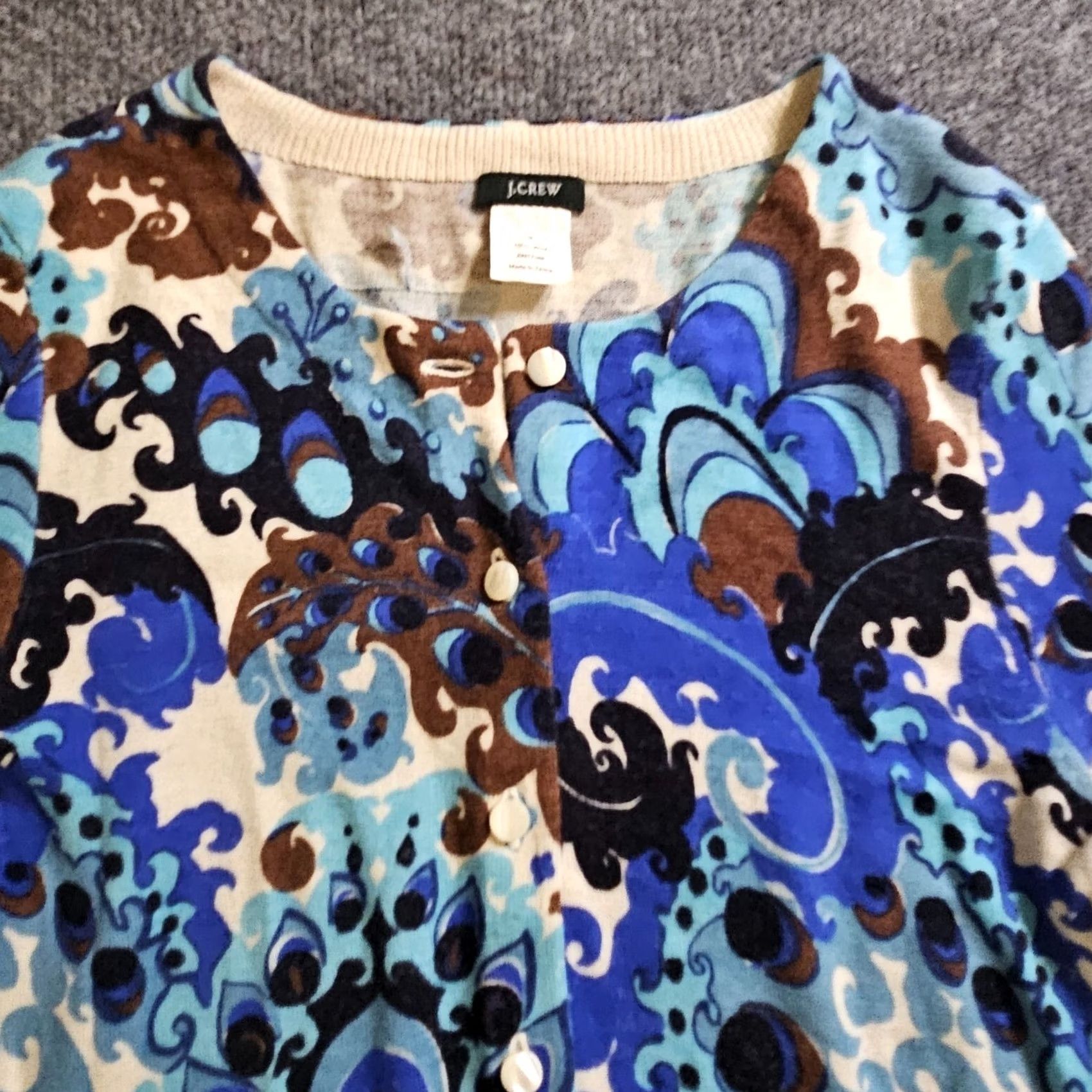 J.Crew J.CREW Cardigan Sweater Women Small Blue Abstract Wool Long Sleeve Casual Career Size S / US 4 / IT 40 - 2 Thumbnail