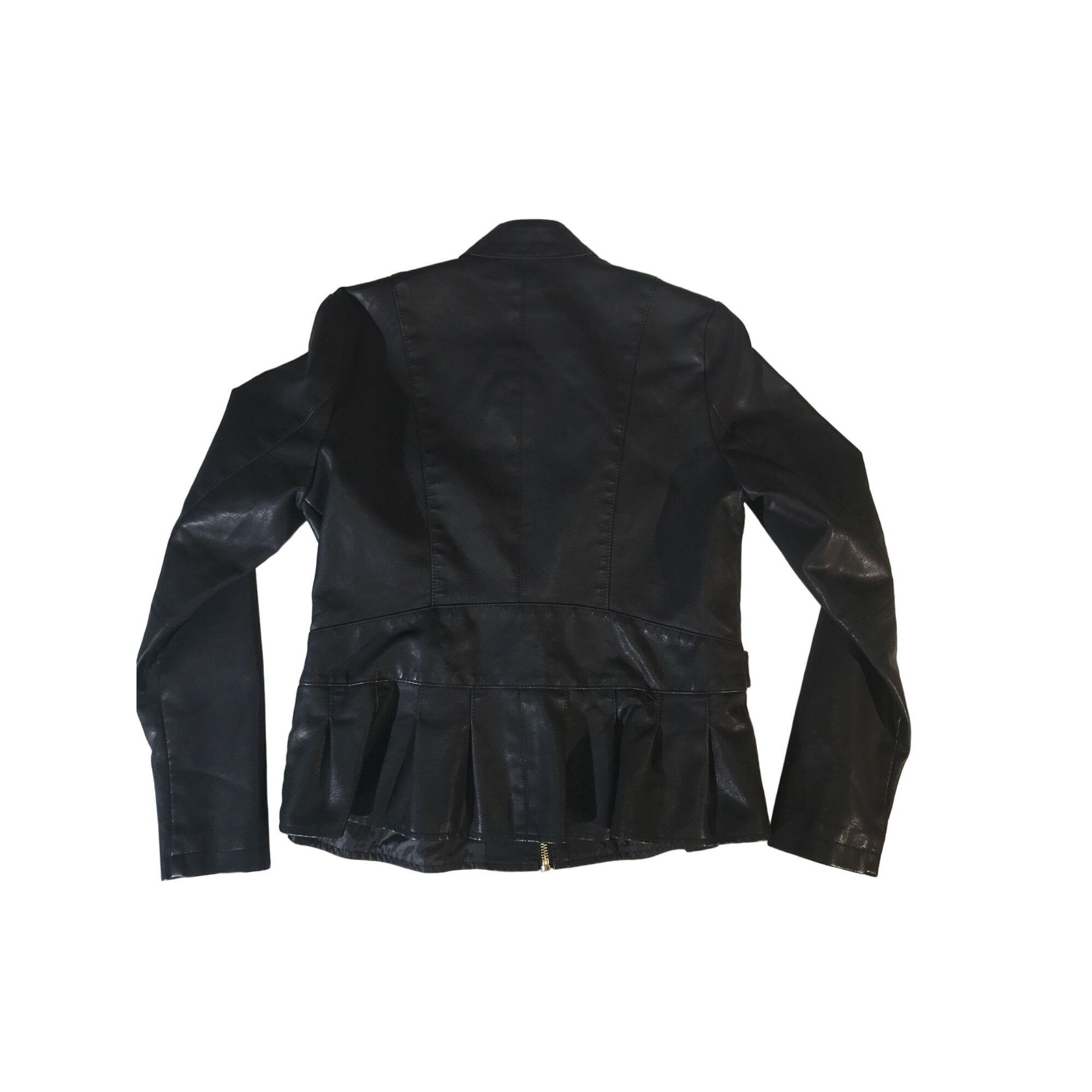 Vintage Baccini Womens Black Ruffled Zip Faux Leather Jacket Size M / US 6-8 / IT 42-44 - 2 Thumbnail