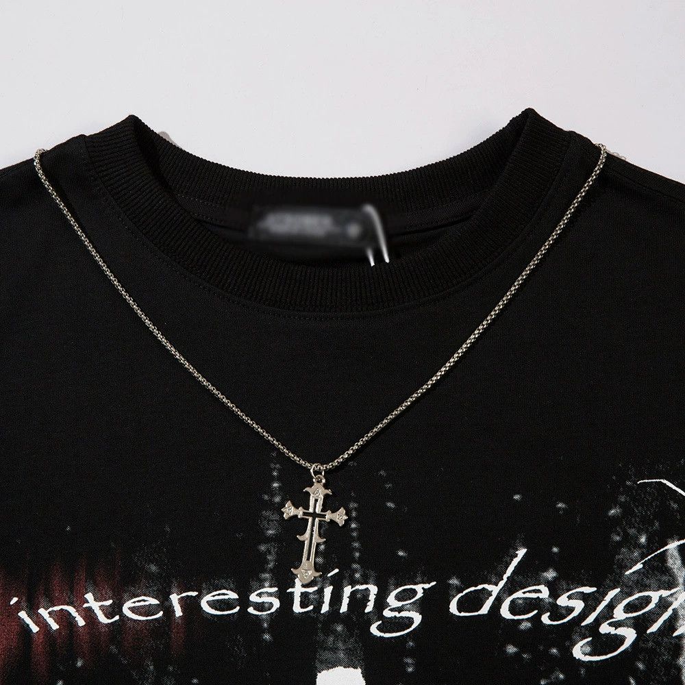 Vintage Men's casual retro washed cross loose necklace T-shirt Size US M / EU 48-50 / 2 - 3 Thumbnail