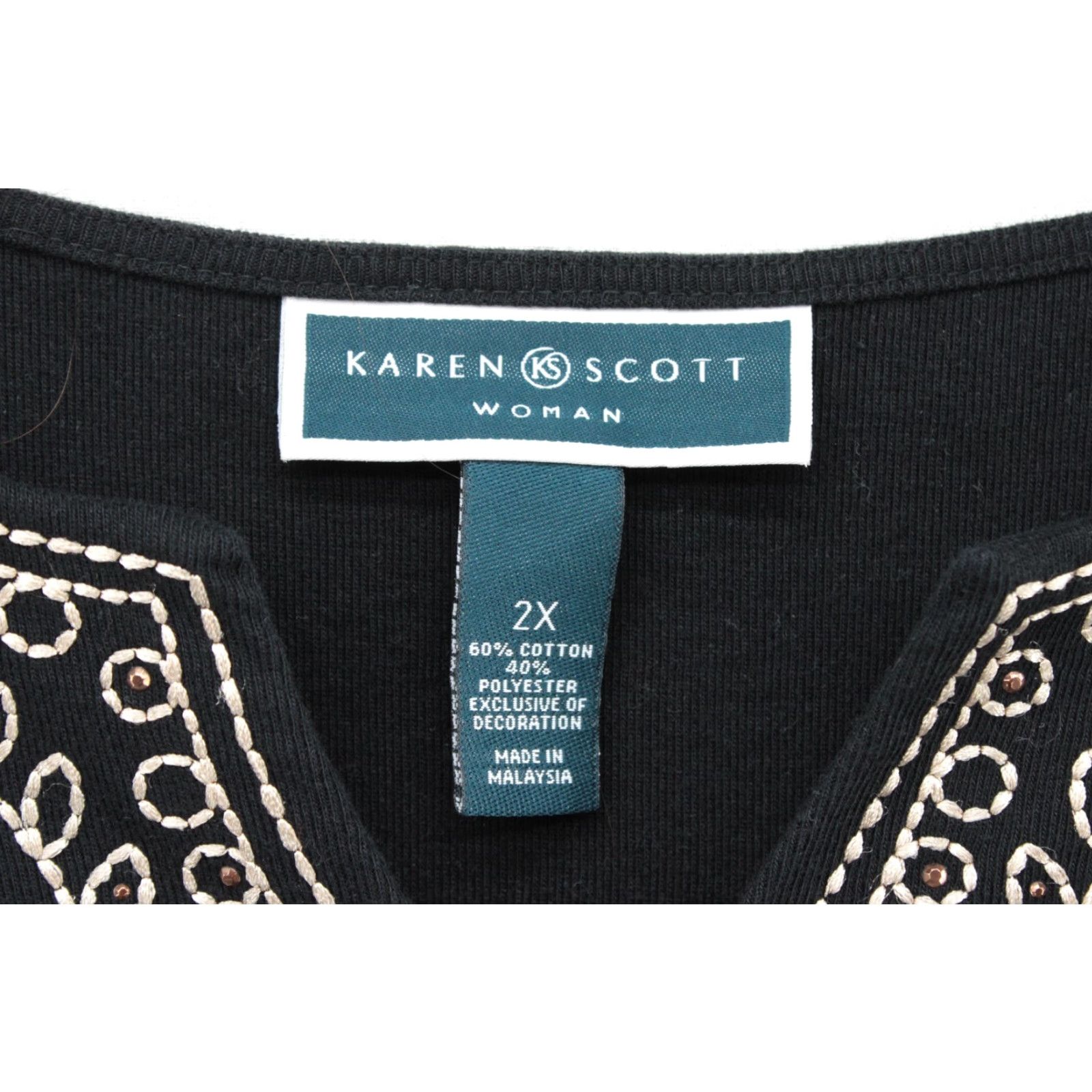Vintage VINTAGE Karen Scott Tunic Top Women's 2X Black Holiday Long Sleeve Beaded Embroidered Size XXL / US 16-18 / IT 52-54 - 4 Thumbnail