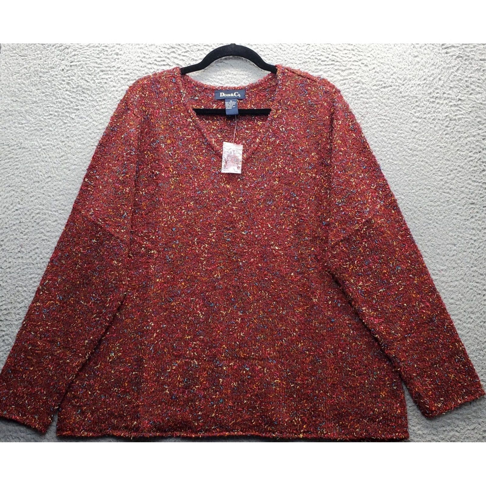 Denim & Co. Denim & Co. Sweater Womens 1X Multicolor Confetti Marled Knit Acrylic V-Neck Pullover Shirt Womens 1X Multicolor Confetti Knit Pullover Size XL / US 12-14 / IT 48-50 - 2 Thumbnail