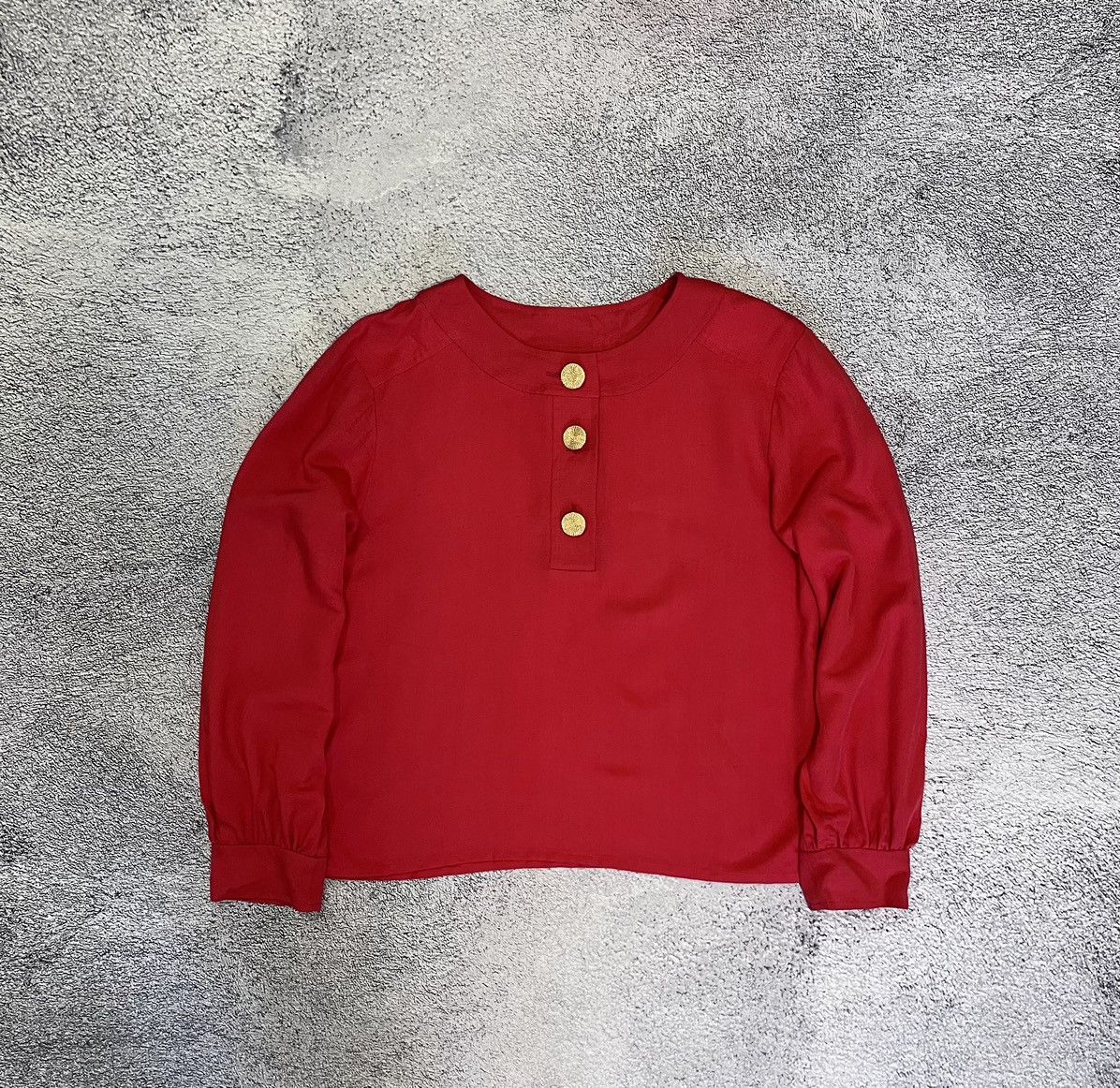 Yves Saint Laurent YSL Variation Red Silk Linen Blouse Gold Buttons Vintage F38 Size S / US 4 / IT 40 - 4 Thumbnail
