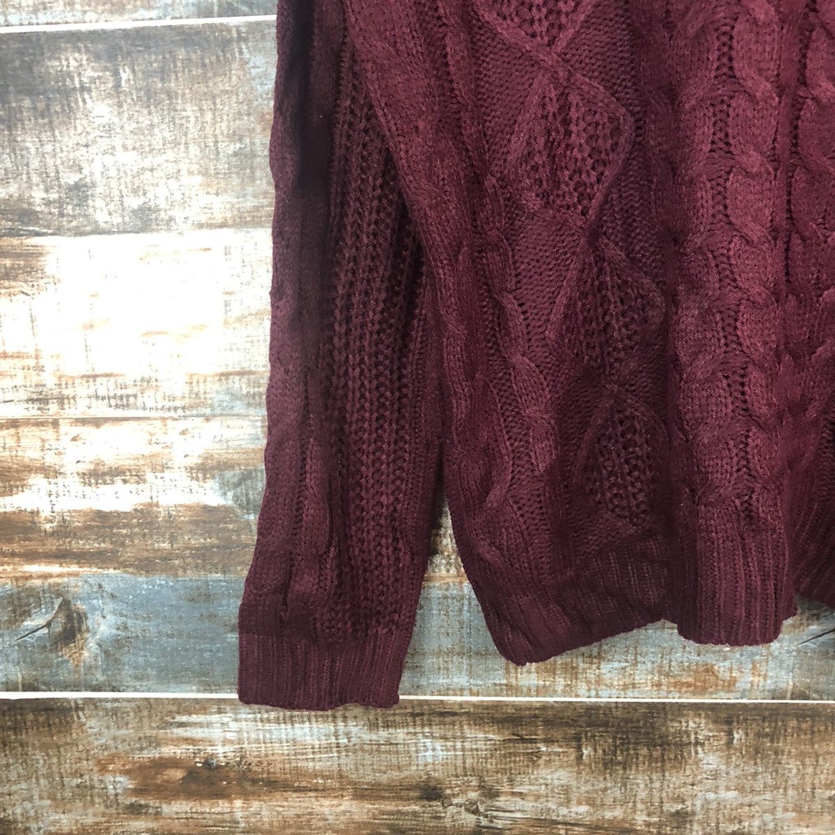 Japanese Brand Mono Mart Maroon cable Knitwear #A2257 Size US M / EU 48-50 / 2 - 7 Thumbnail