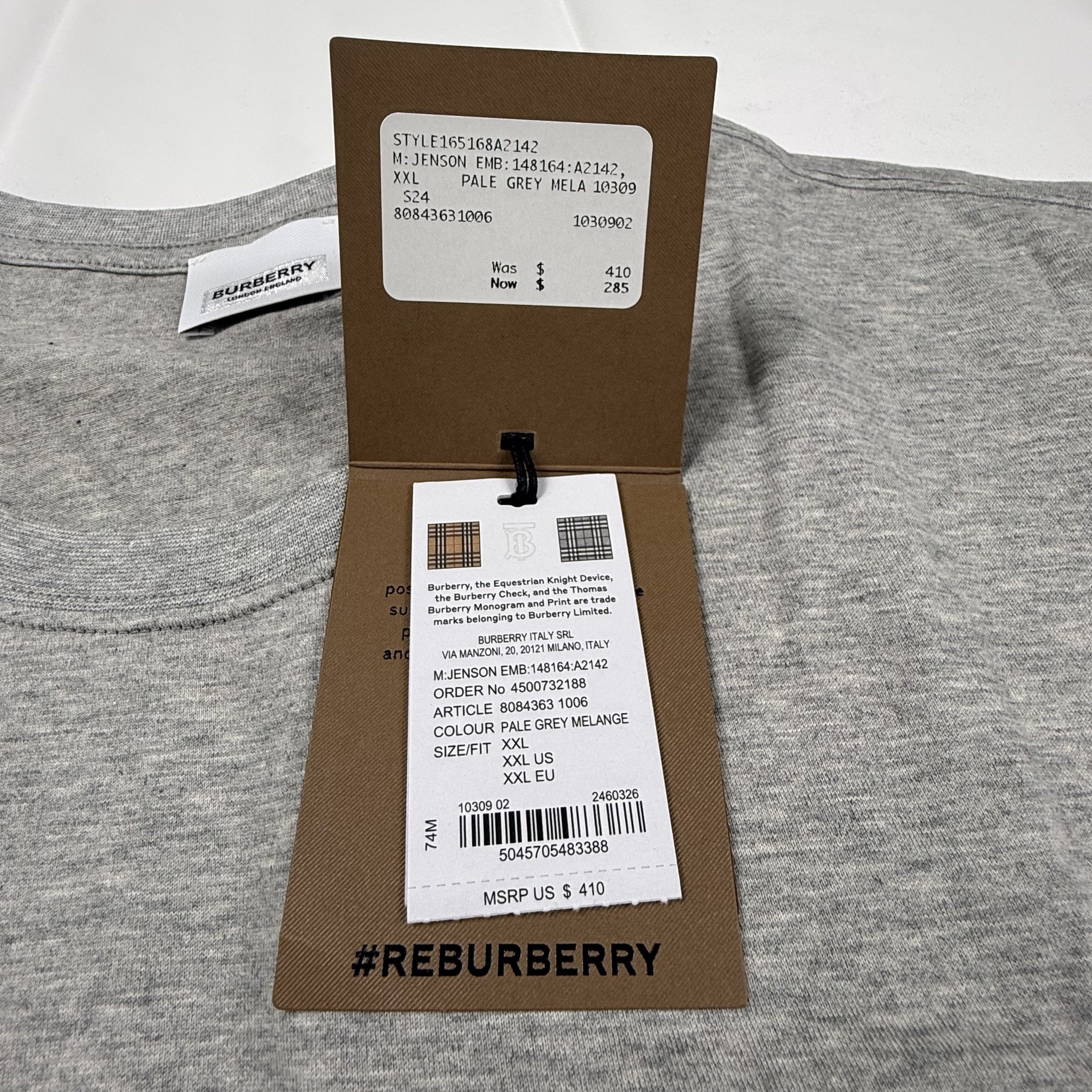 Burberry Burberry Jenson Logo T-Shirt Pale Grey Melange XXL Size US XXL / EU 58 / 5 - 4 Thumbnail