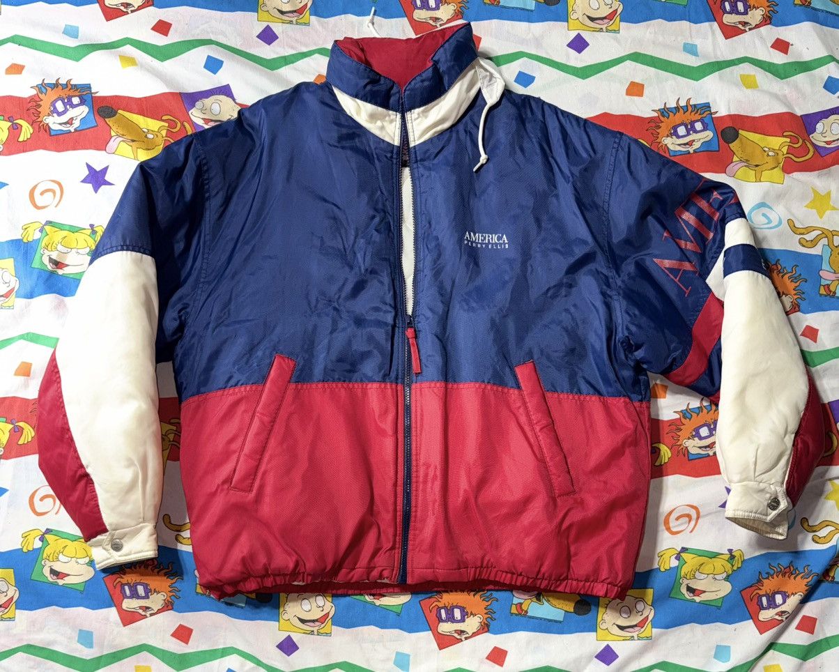 Perry Ellis Perry Ellis America Vintage Iconic Red White & Blue Jacket Size US L / EU 52-54 / 3 - 1 Thumbnail