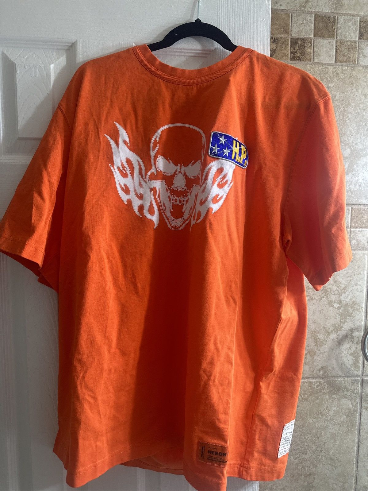 image of Heron Preston T Shirt Orange Skull, Men's (Size XL)