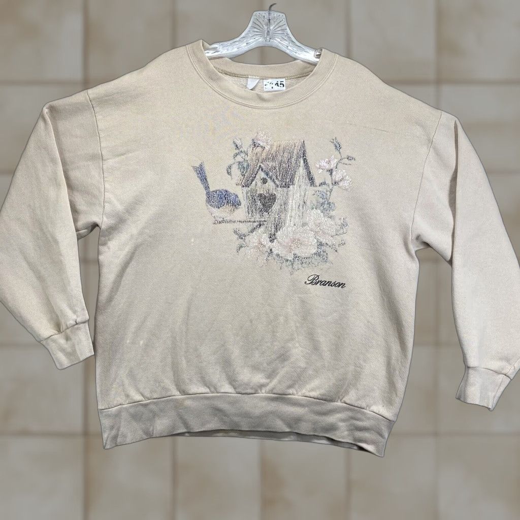 Vintage Vintage Unisex Bird Sweatshirt Adult Medium Beige Faded Graphic Print Winter Cottagecore Size M / US 6-8 / IT 42-44 - 1 Thumbnail