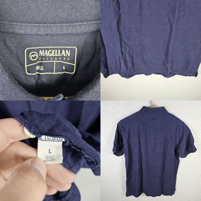 Vintage Magellan Outdoors Polo Shirt Mens Large Navy Blue Short Sleeve Knit  Cotton Fish