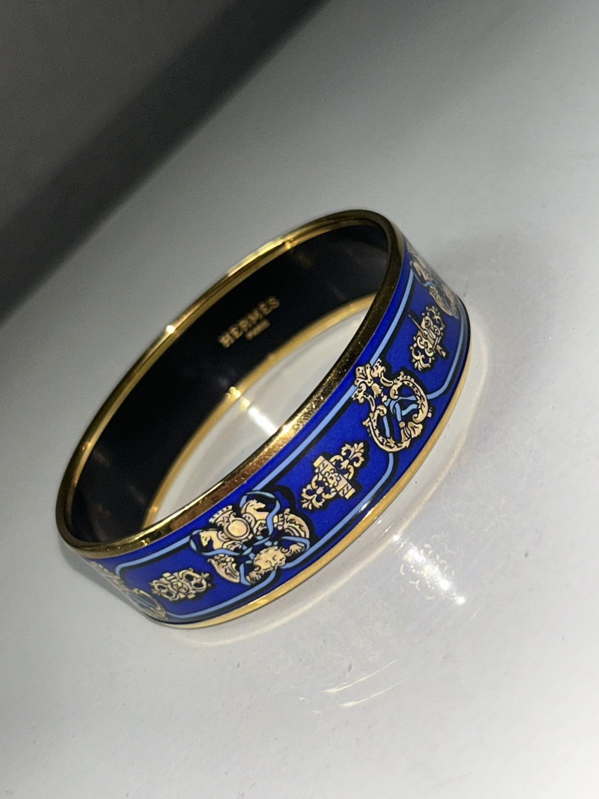 Hermes Hermes Emaille Blue Enamel Gold Plated Bangle Bracelet w Box Size ONE SIZE - 10 Thumbnail