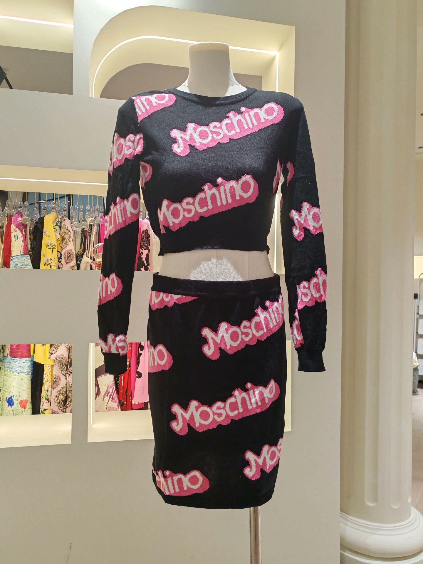 Moschino Moschino Black Knit Crop Top & Skirt Set Size M / US 6-8 / IT 42-44 - 1 Thumbnail
