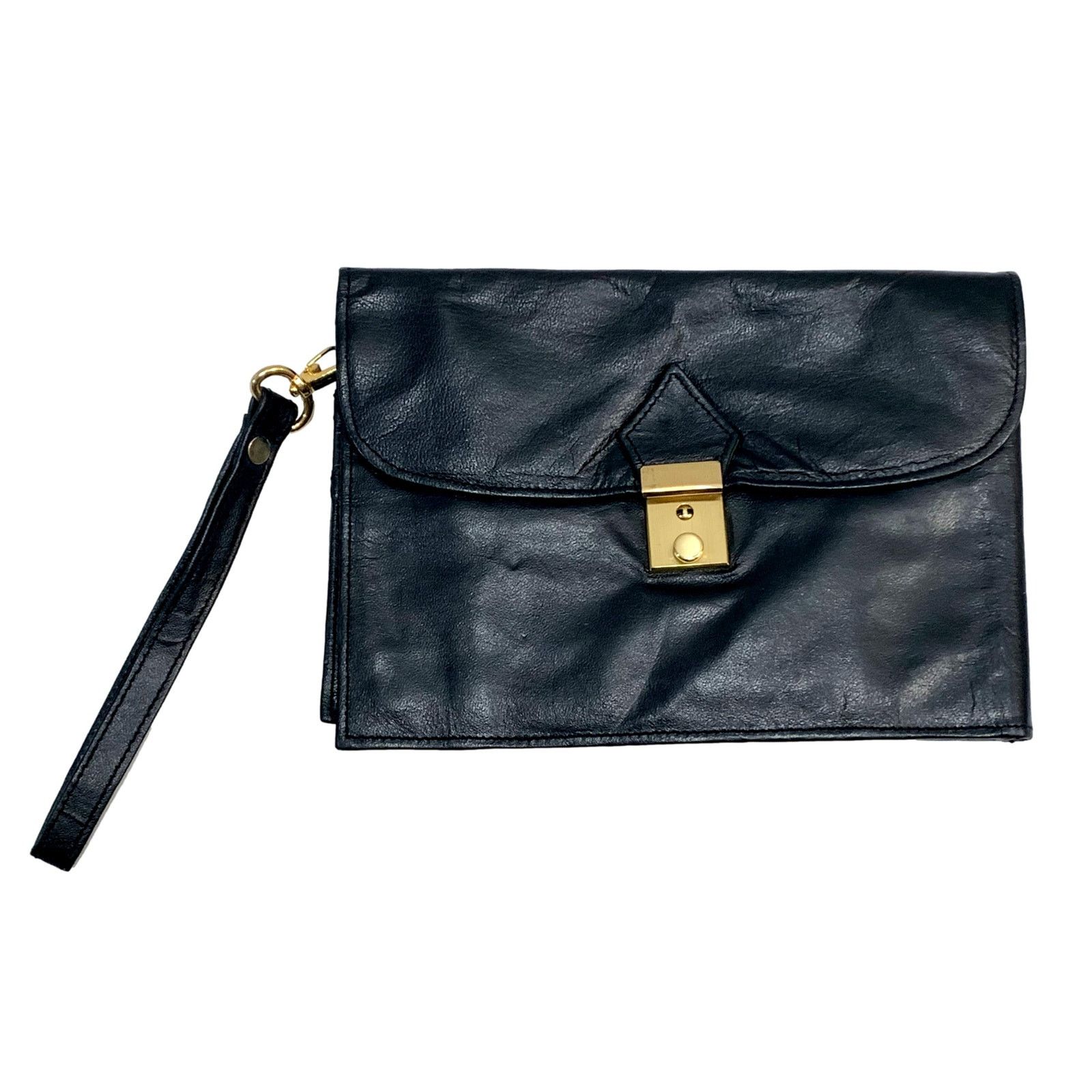 Genuine Leather × Vintage 80s Men's Black Leather Organizer Bag Wrist Hand LUXE Size ONE SIZE - 12 Thumbnail
