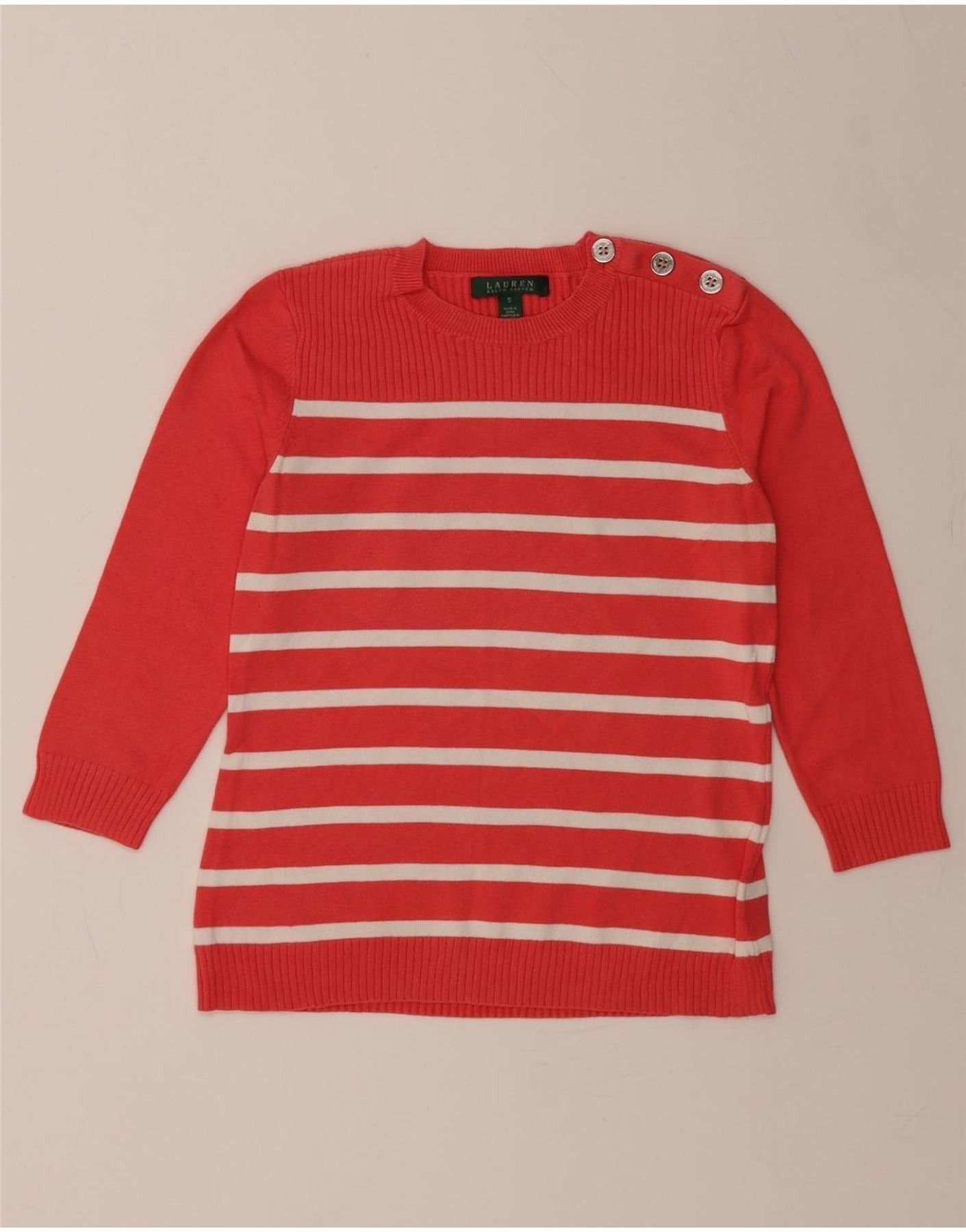 Ralph Lauren Womens Crew Neck Jumper Sweater UK 10 Small Red Striped Size S / US 4 / IT 40 - 1 Thumbnail