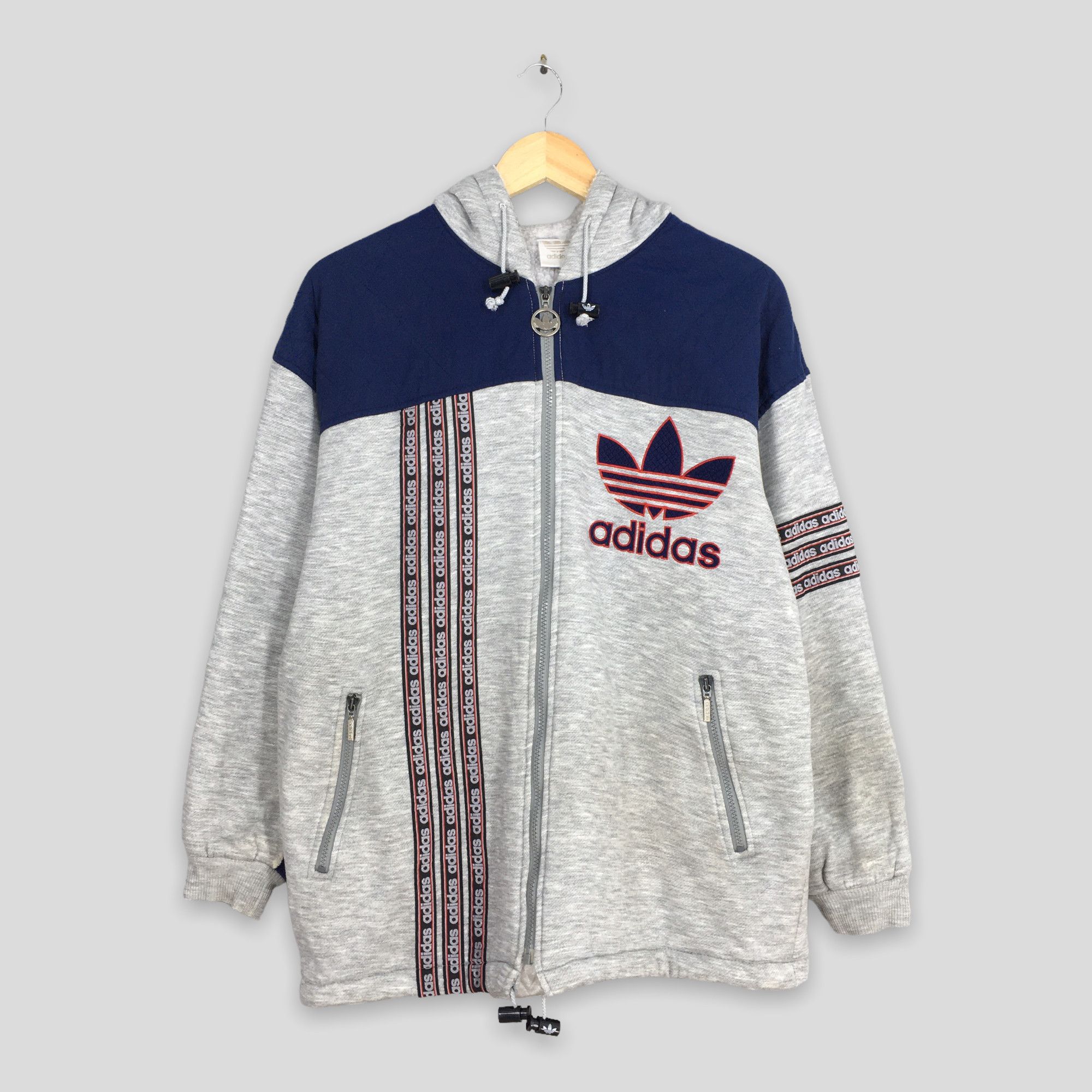 Vintage 80s Adidas Trefoil Sherpa Hoodie Sweatshirt Medium