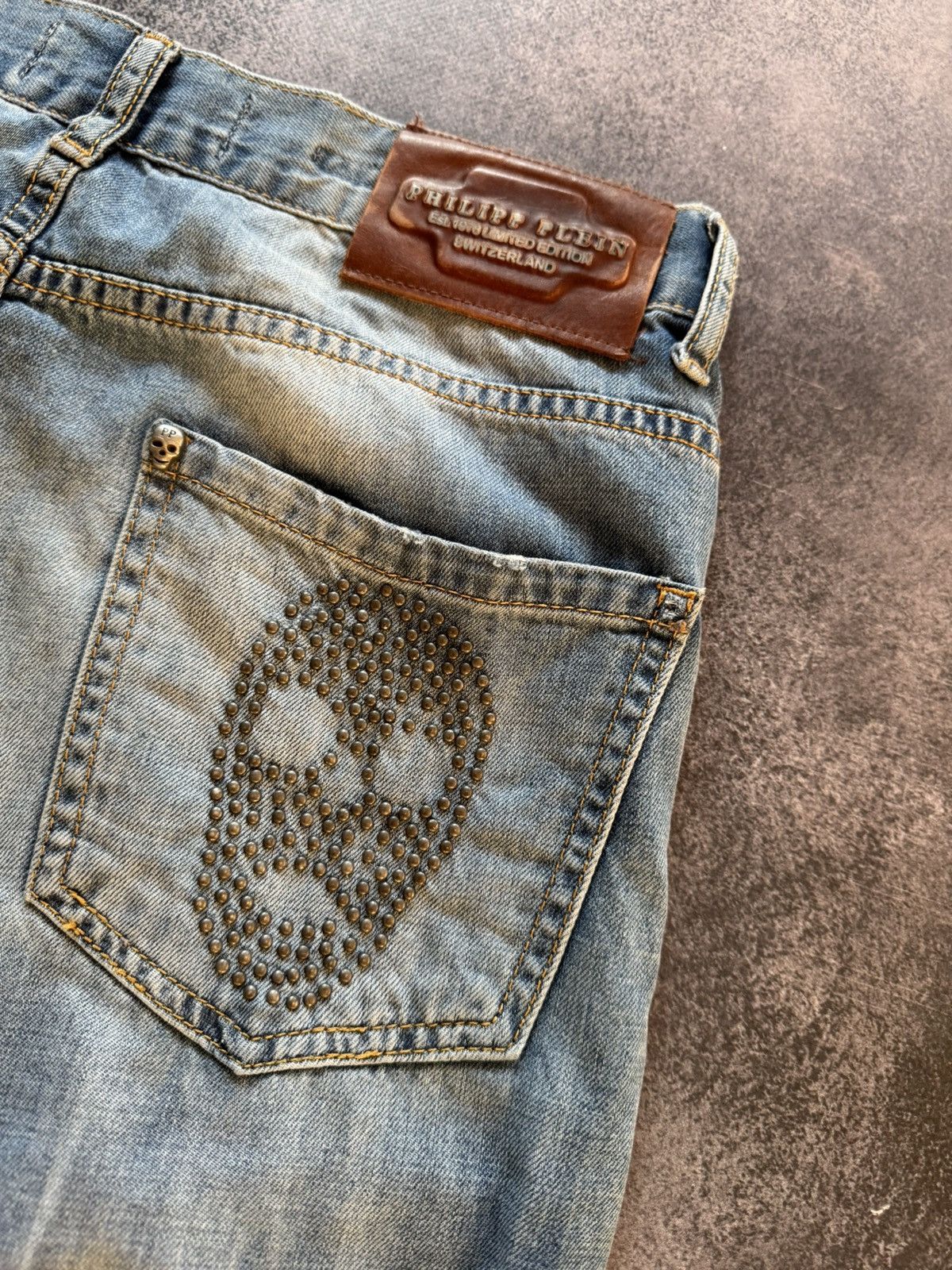 Hysteric Glamour Philip Plein Skull Embossed Crash Distressed Straight Jeans Size US 30 / EU 46 - 5 Thumbnail
