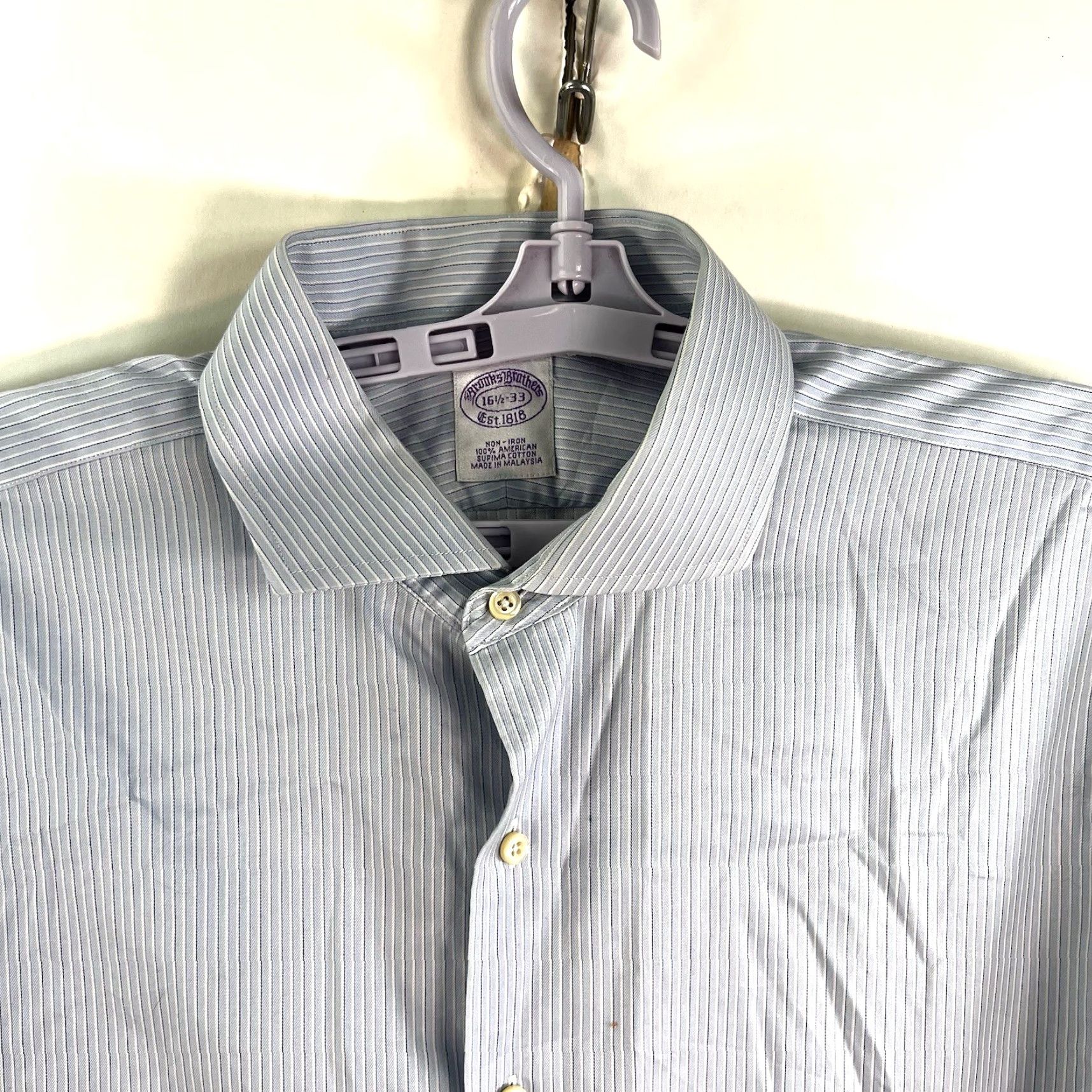 Brooks Brothers Brooks Brothers Shirt Mens Size 16.5 Blue Striped Non-Iron Button-Down Cotton Regular Fit Classic Preppy Size US L / EU 52-54 / 3 - 3 Thumbnail