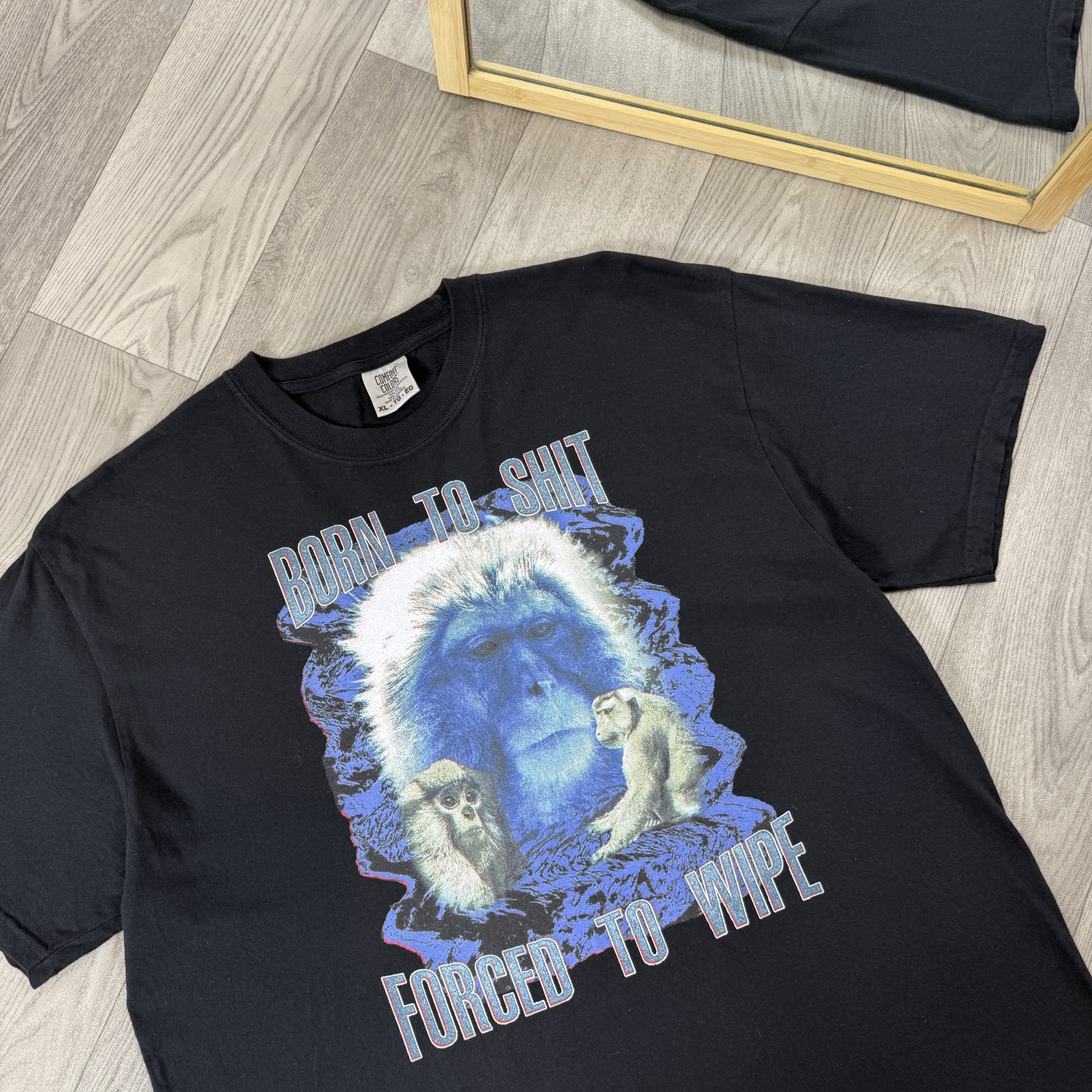 Vintage Vintage Born to Shit Forced to Wipe Humor Black Tee Shirt Size US XL / EU 56 / 4 - 5 Thumbnail