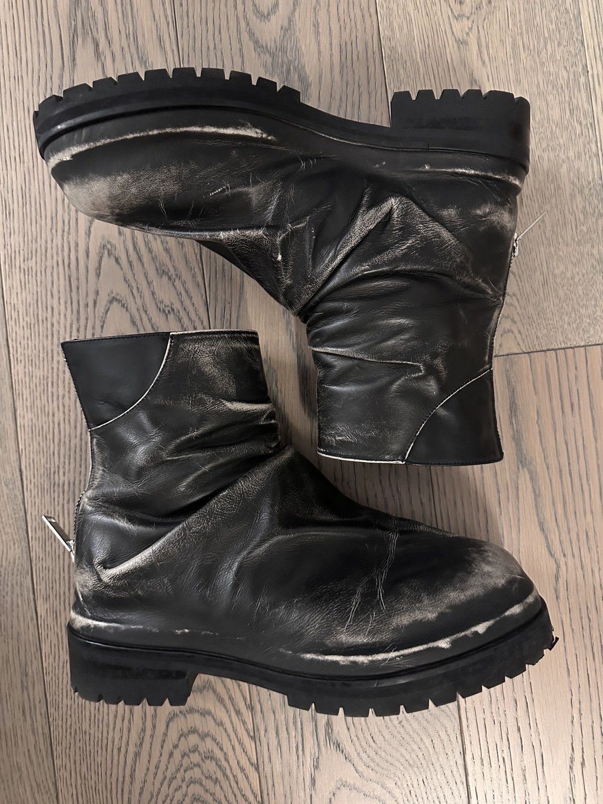 424 424 Marathon Distressed Black Leather Boots size 12 Size US 12 / EU 45 - 2 Thumbnail