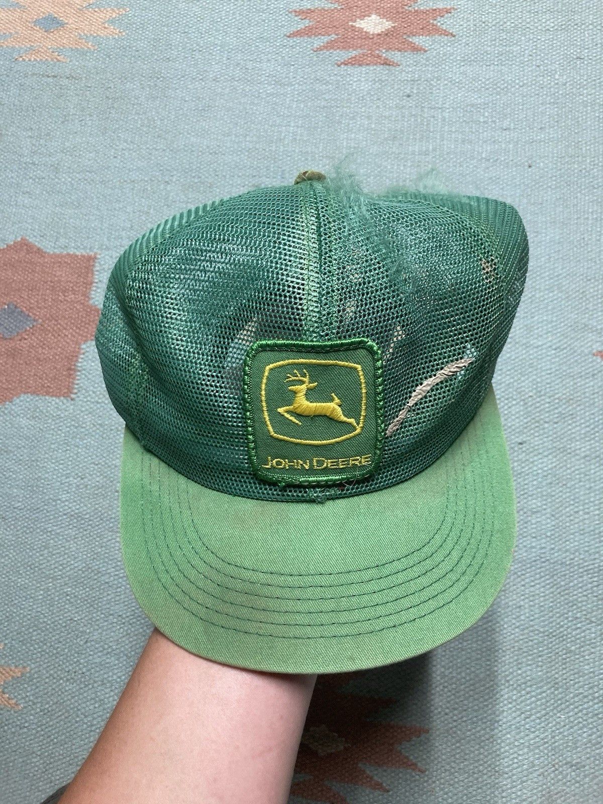 Vintage k products trucker hat full mesh John Deere distressed farm Size ONE SIZE - 2 Thumbnail