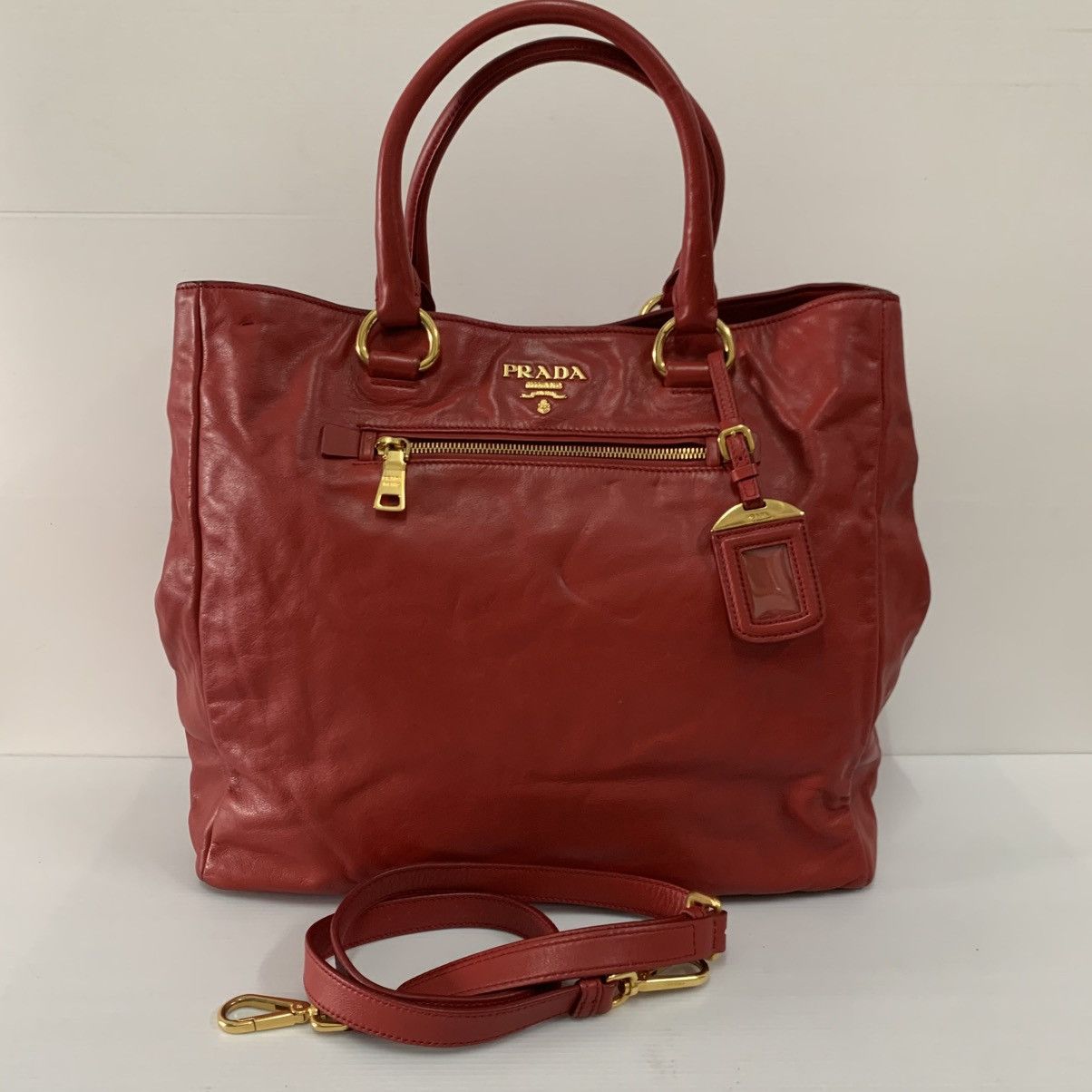 Prada Prada Red Leather Shoulder Bag Size ONE SIZE - 1 Thumbnail