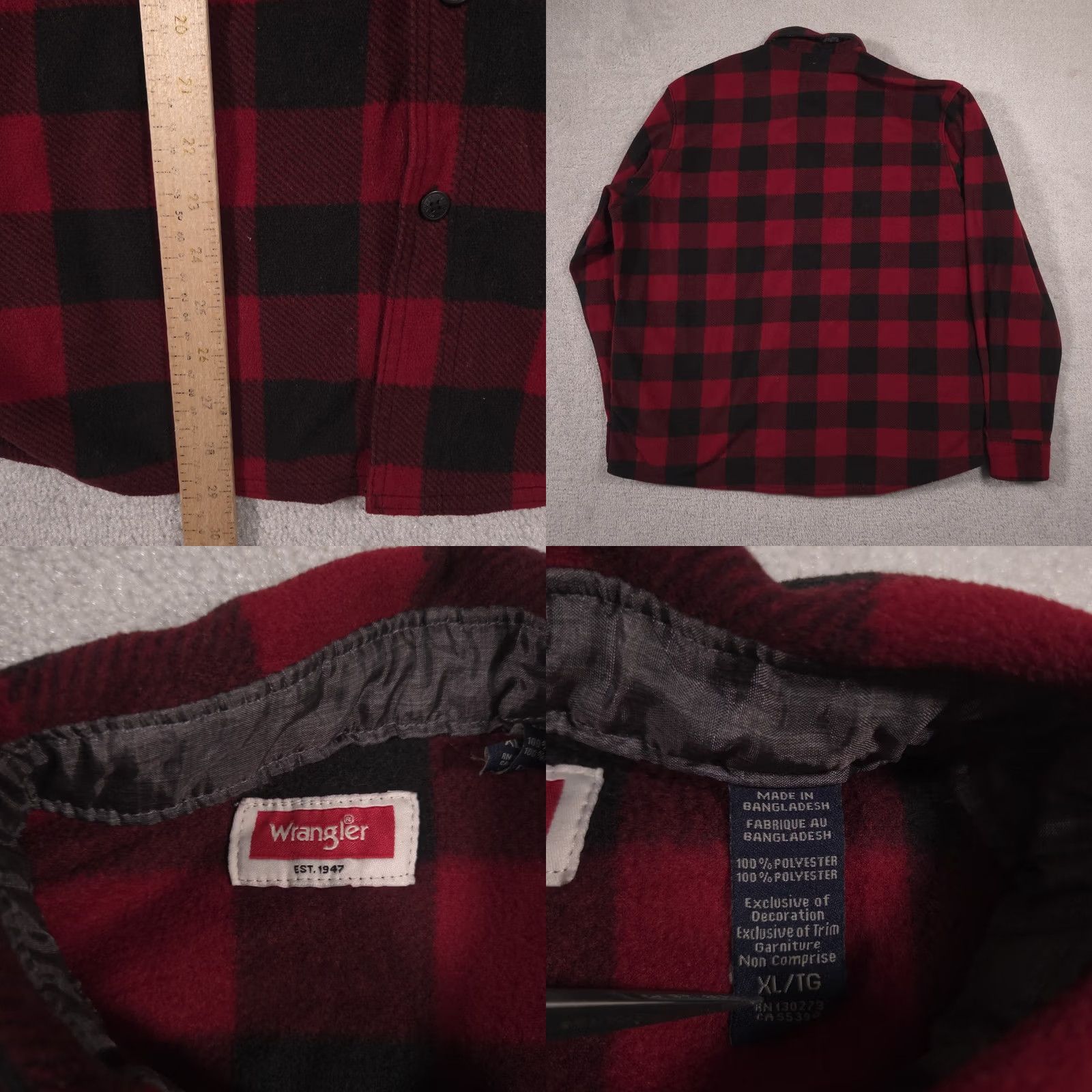 Wrangler Wrangler Shirt Mens XL Red Buffalo Plaid Flannel Shacket Side Pockets Work Size US XL / EU 56 / 4 - 8 Thumbnail