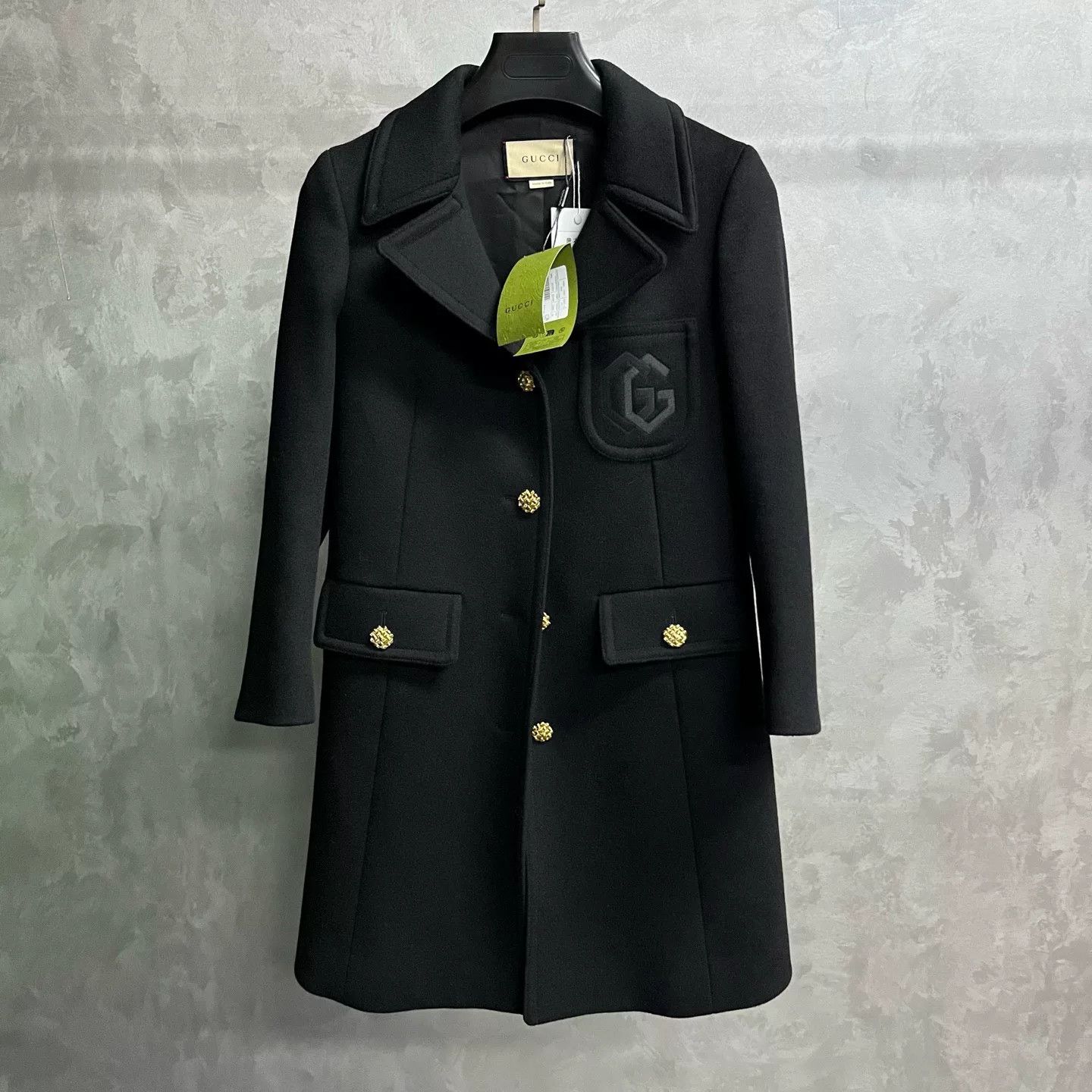 Gucci Gucci Black Logo Embroidery Wool Coat Size XS / US 0-2 / IT 36-38 - 1 Thumbnail