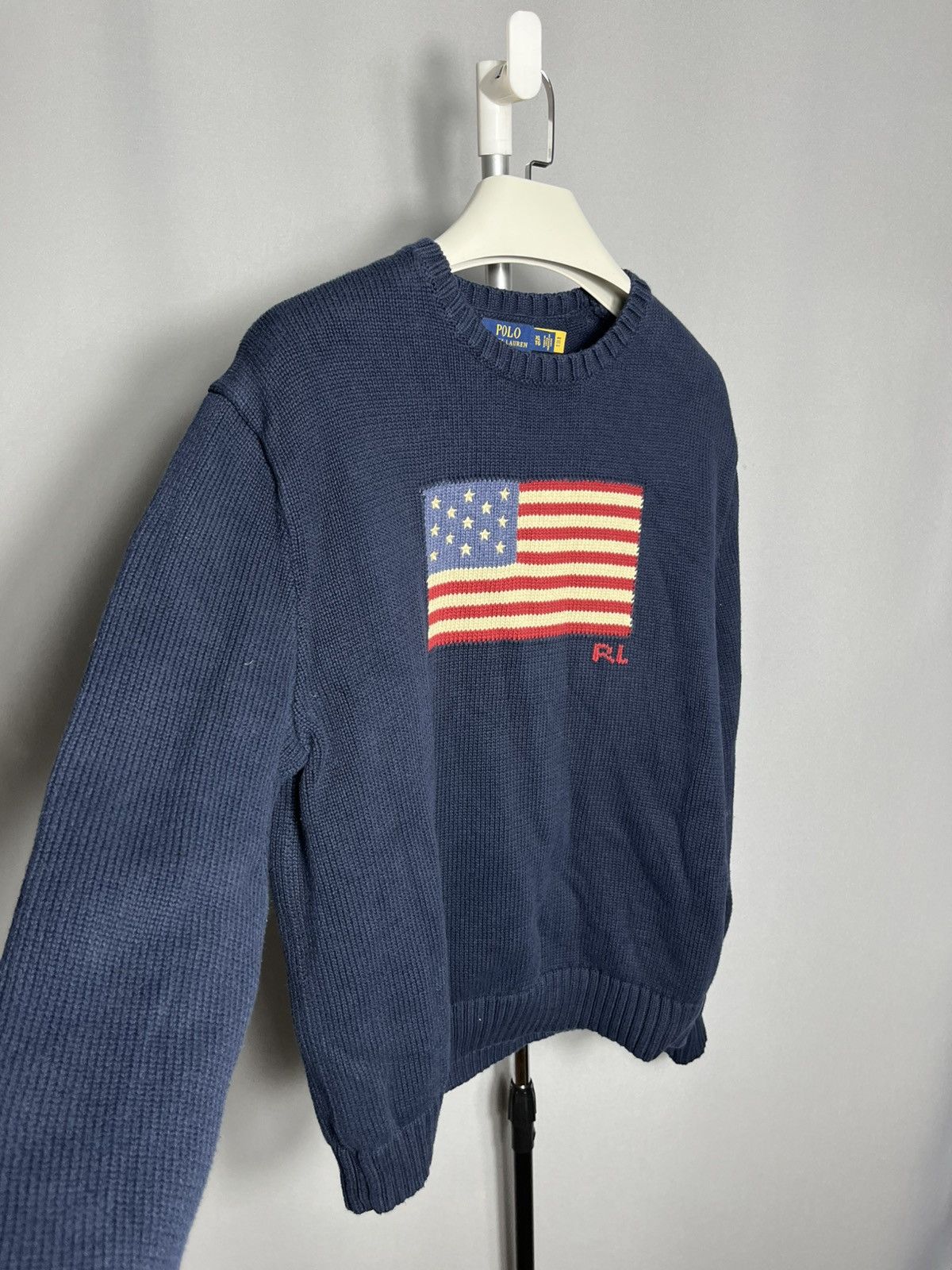 Polo ralph lauren USA sweater knit cotton navy flag mens