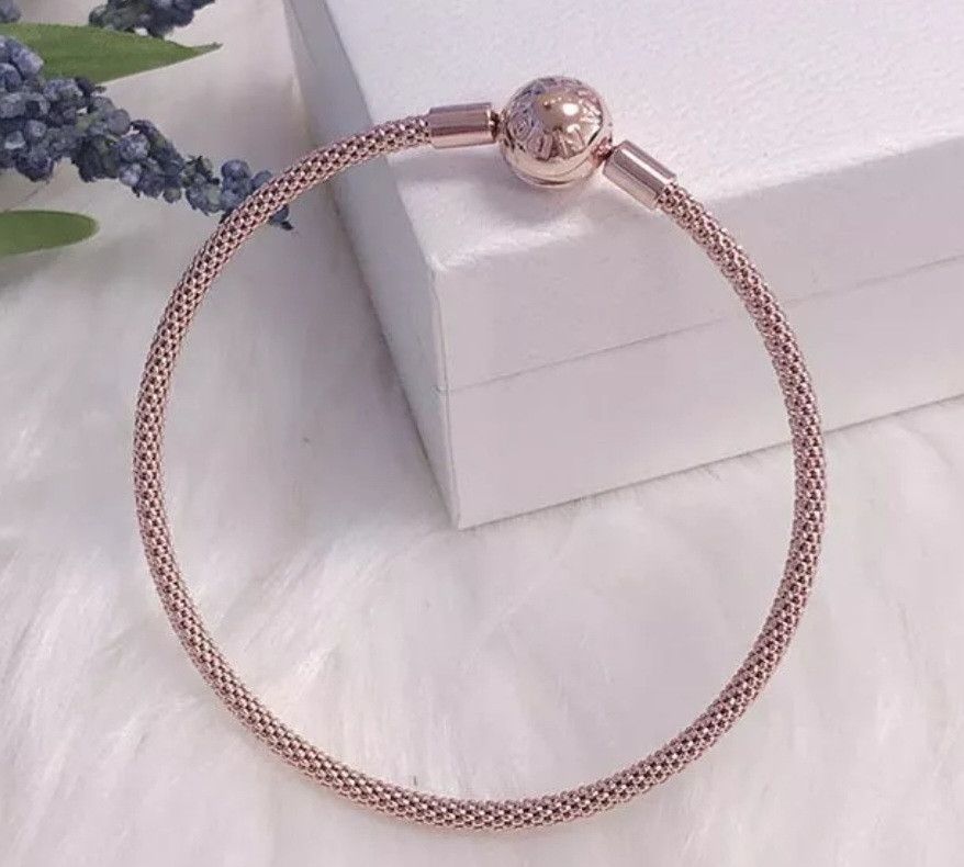 Pandora moments rose gold-plated mesh bangle bracelet