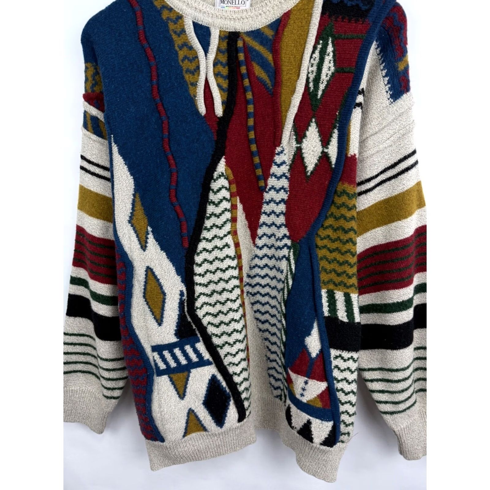 Tonello 🇮🇹 Vintage 90s Monello Sweater Made in Italy Coogi Style Rare Size L/XL Size US L / EU 52-54 / 3 - 4 Thumbnail