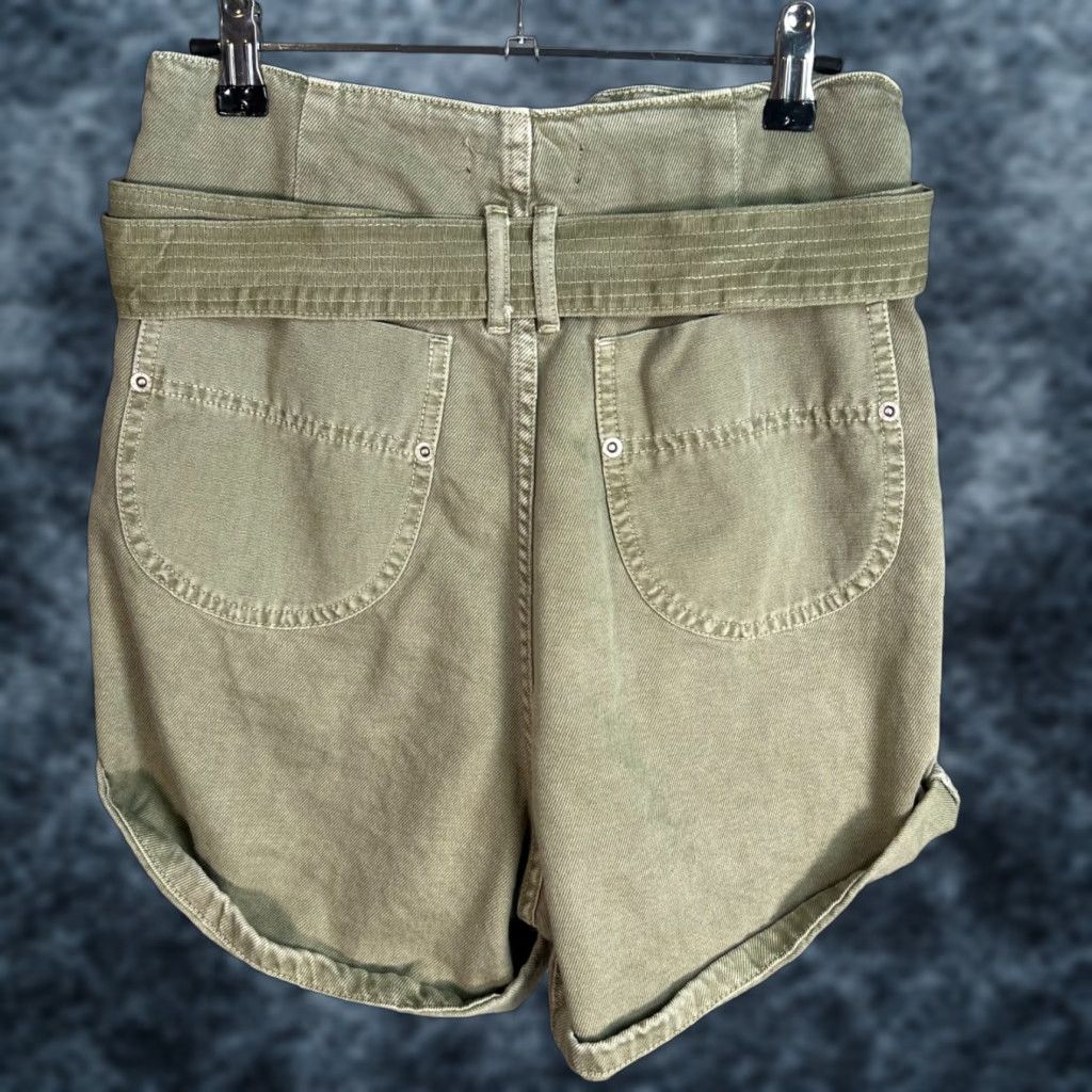 Zara Zara Women's High Waist Khaki Green Belted Paperbag Shorts Size S Size 28" / US 6 / IT 42 - 1 Thumbnail