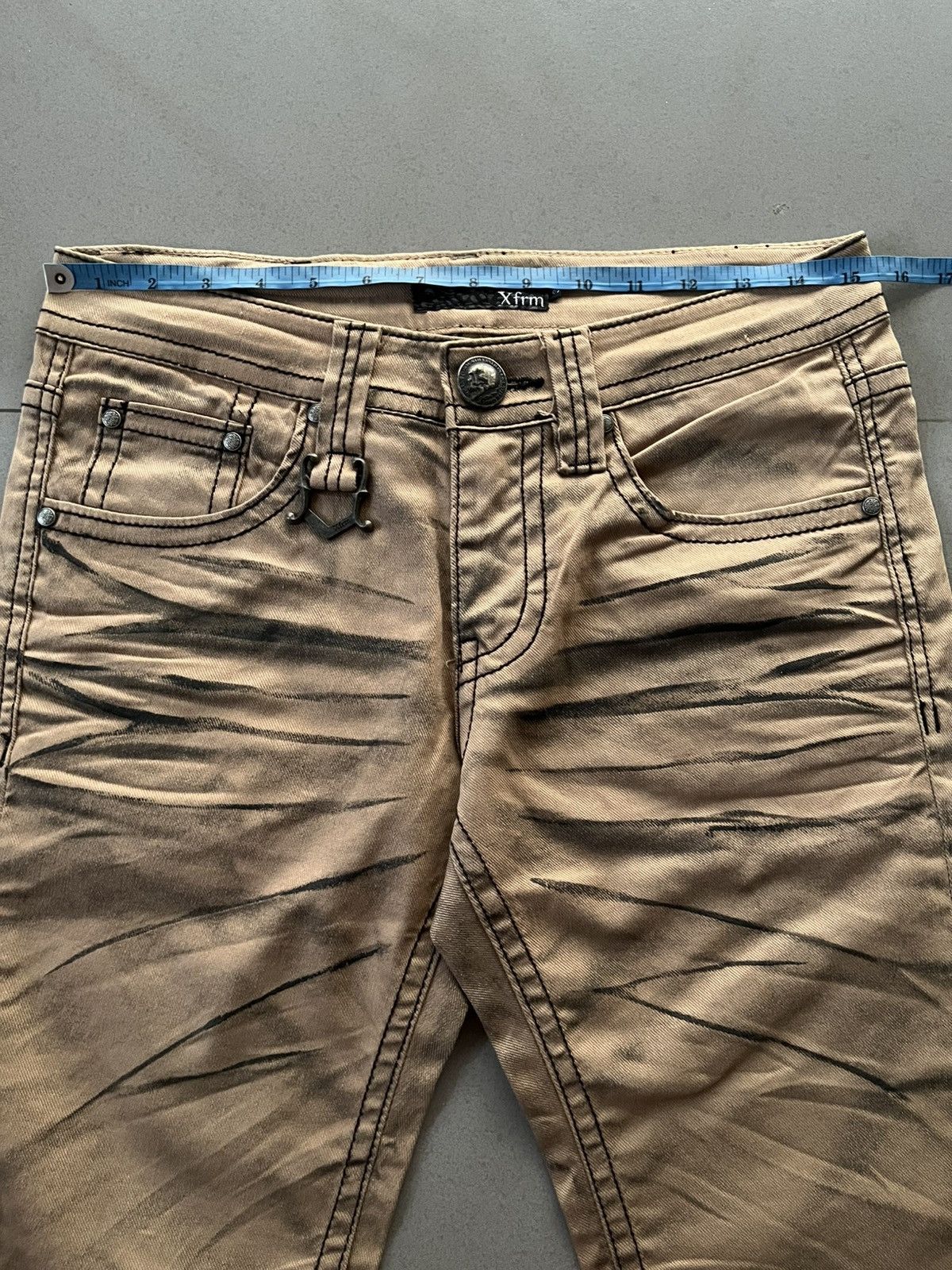 14th Addiction JAPANESE XFRM FADED PATTERN FLARE BOOTCUT SEDITIONARIES PUNK Size US 30 / EU 46 - 15 Thumbnail