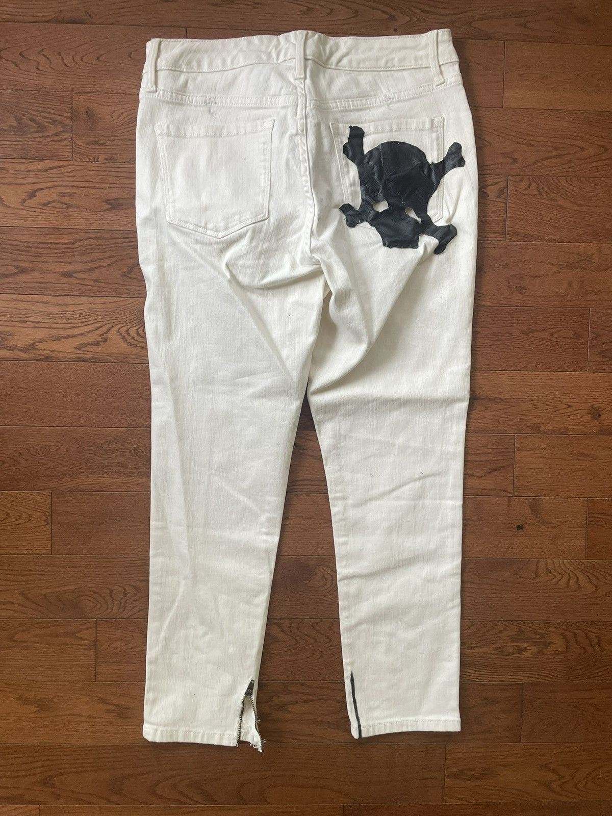 Le Grande Bleu (L.G.B.) white laced up leather patched lgb esk skull jeans Size US 30 / EU 46 - 3 Thumbnail