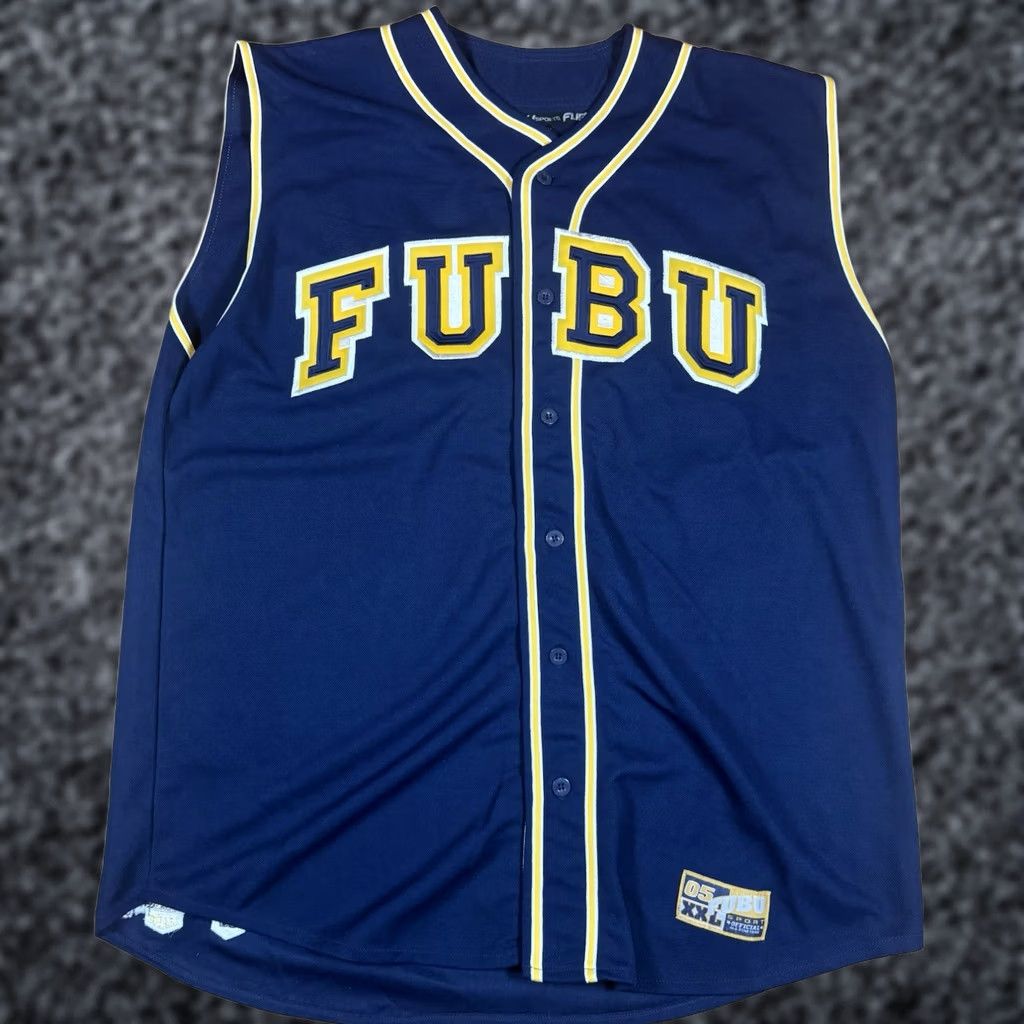 Fubu VINTAGE FUBU Baseball Jersey Shirt XL Mens Blue Button 05 Sports Collection Y2K Size US XL / EU 56 / 4 - 1 Thumbnail