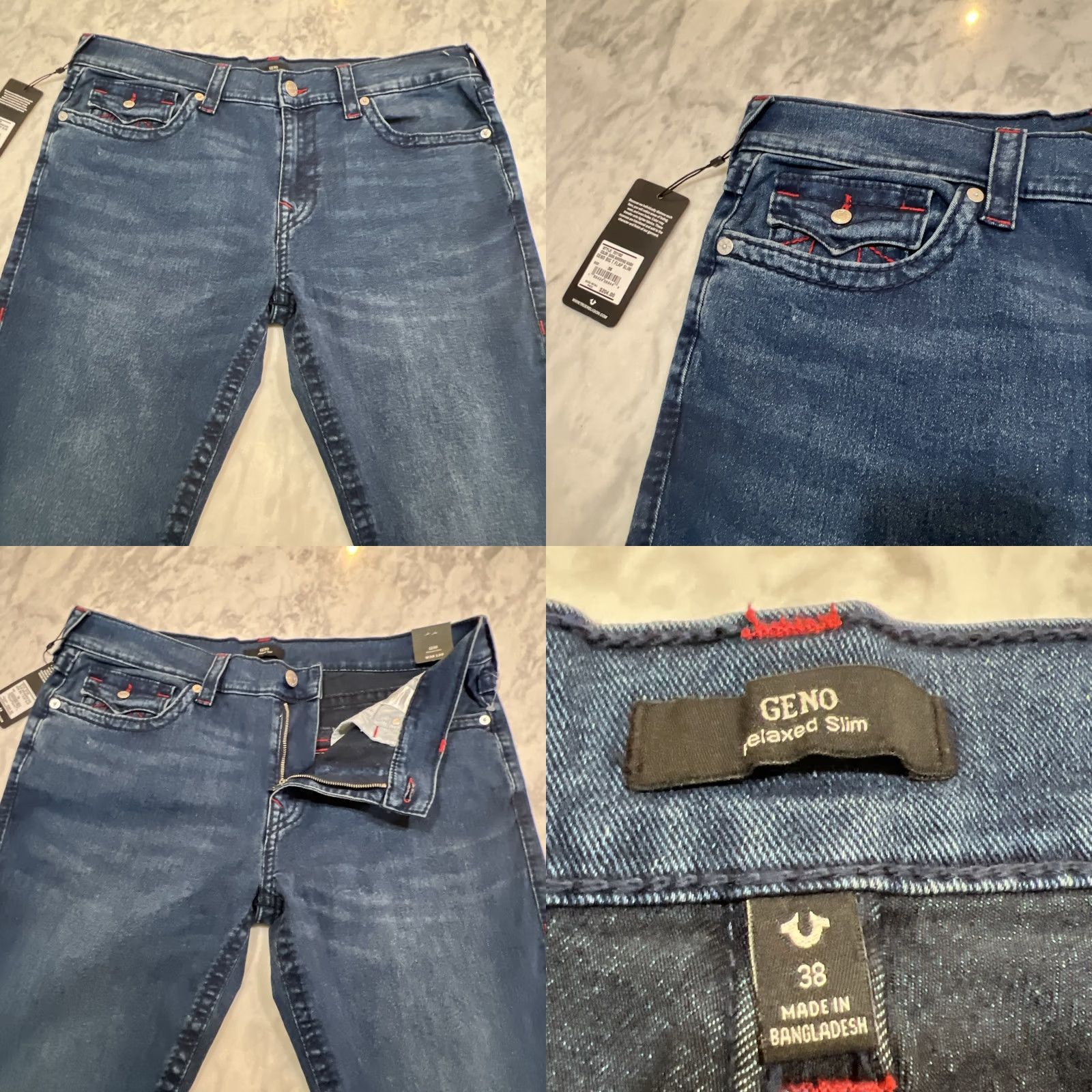 True Religion True Religion Geno Big T Flap Relax Slim Jeans Men 38 Dark Shivering Wash 701182 NWT Size ONE SIZE - 8 Thumbnail