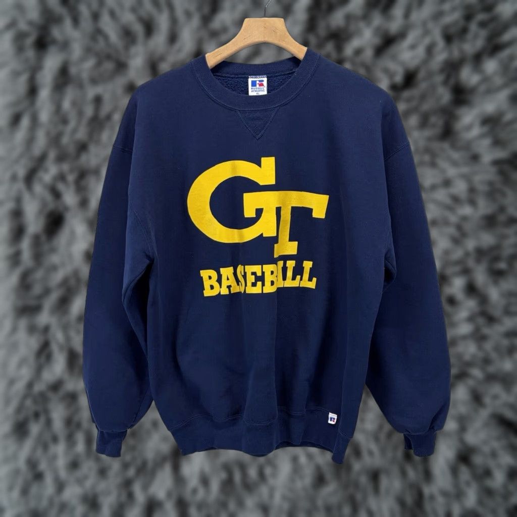 X-LARGE VINTAGE Russell Georgia Tech Baseball Sweatshirt Mens XL Navy 90s Graphic Print Pullover Casual Size US XL / EU 56 / 4 - 1 Thumbnail