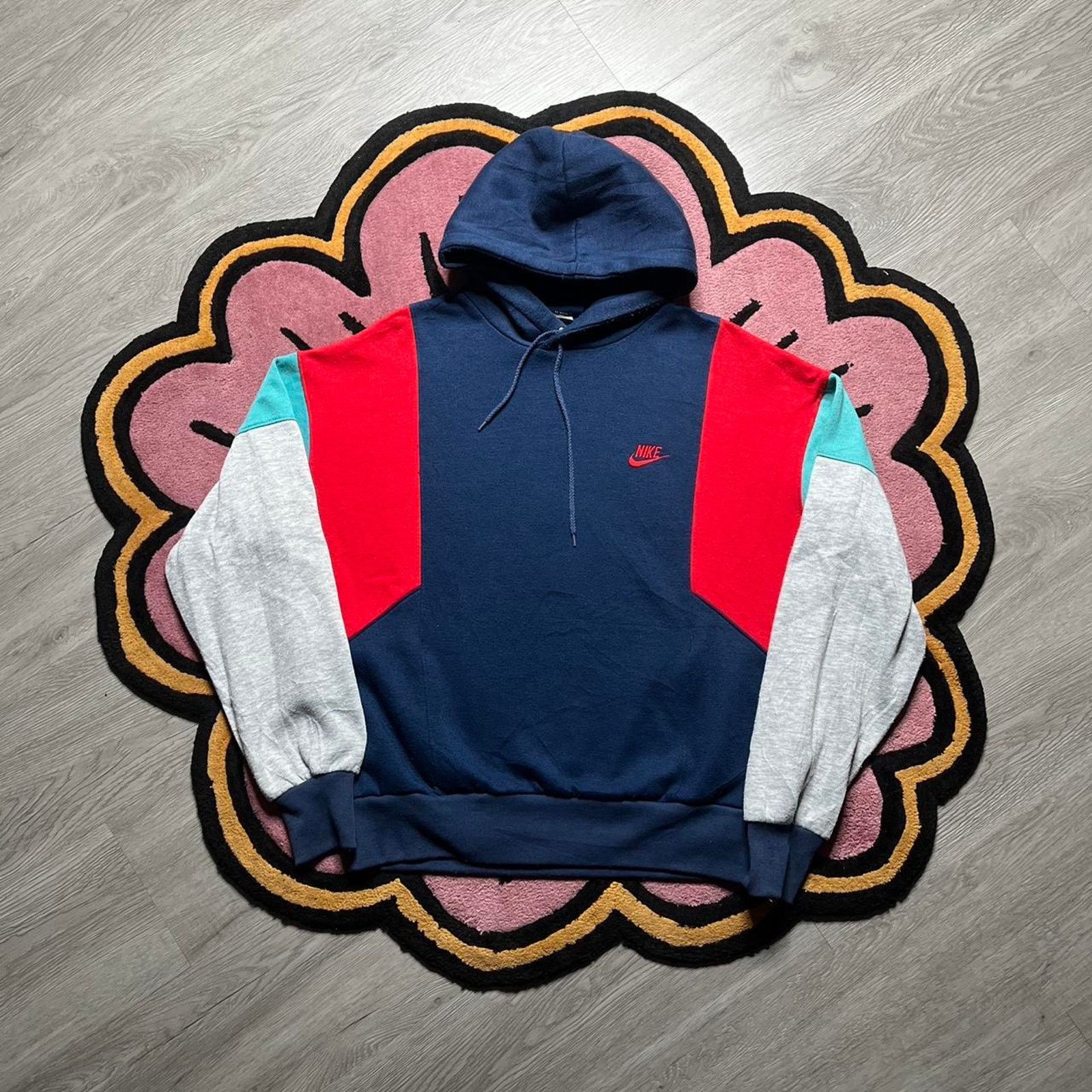 Vintage 80's Nike Embroidered Logo Colorblock Hoodie Large