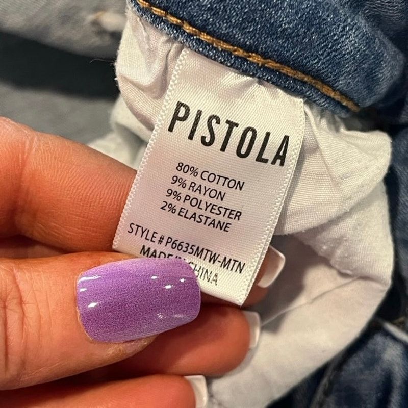 Pistola Pistola High Rise Slim Straight Jeans Distressed Blue 33 Size 33" - 10 Thumbnail