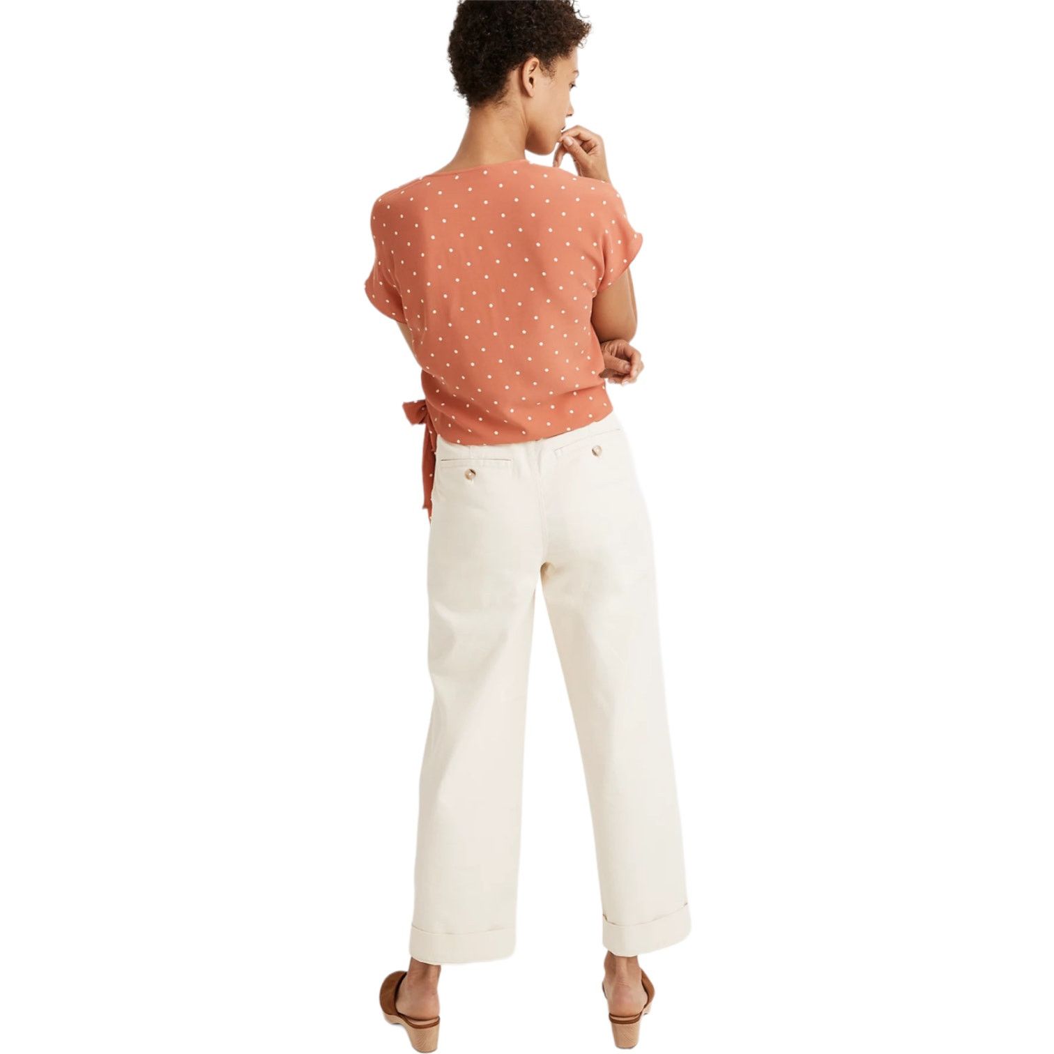 Madewell Madewell Women's XS Peach Sash-Tie Wrap Top in Polka Dot Size XS / US 0-2 / IT 36-38 - 3 Thumbnail