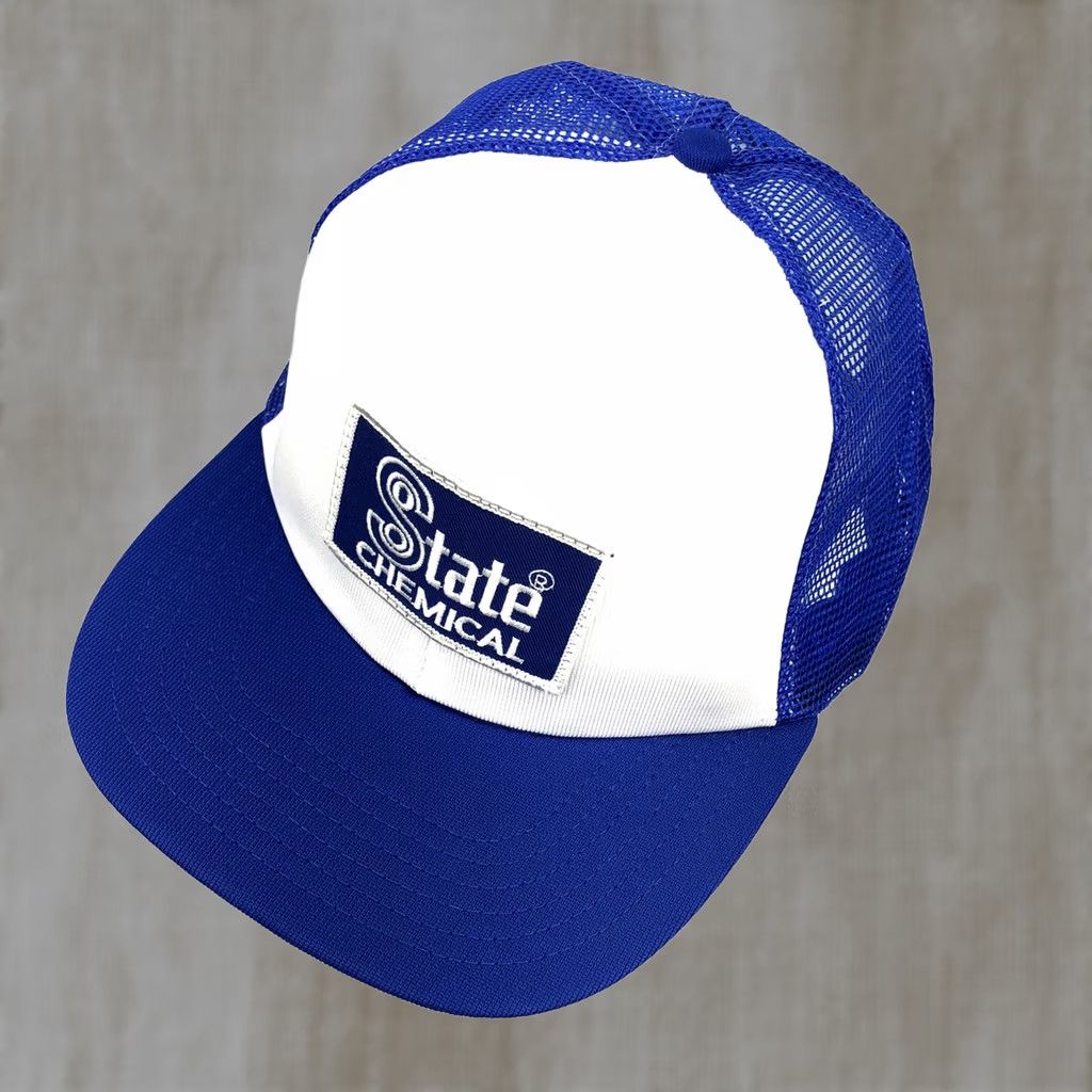 Vintage VINTAGE Trucker Hat Cap Snap Back Blue White USA Patch 80s 90s State Chemical Mens Adjustable Size ONE SIZE - 1 Thumbnail