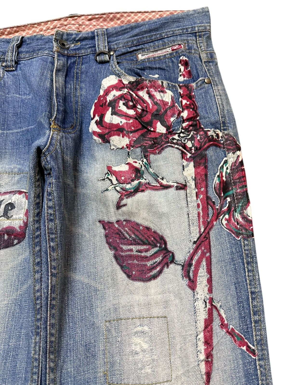 Who Decides War Vintage Nicole Club For Men Red Flower Printed Denim Size US 32 / EU 48 - 6 Thumbnail
