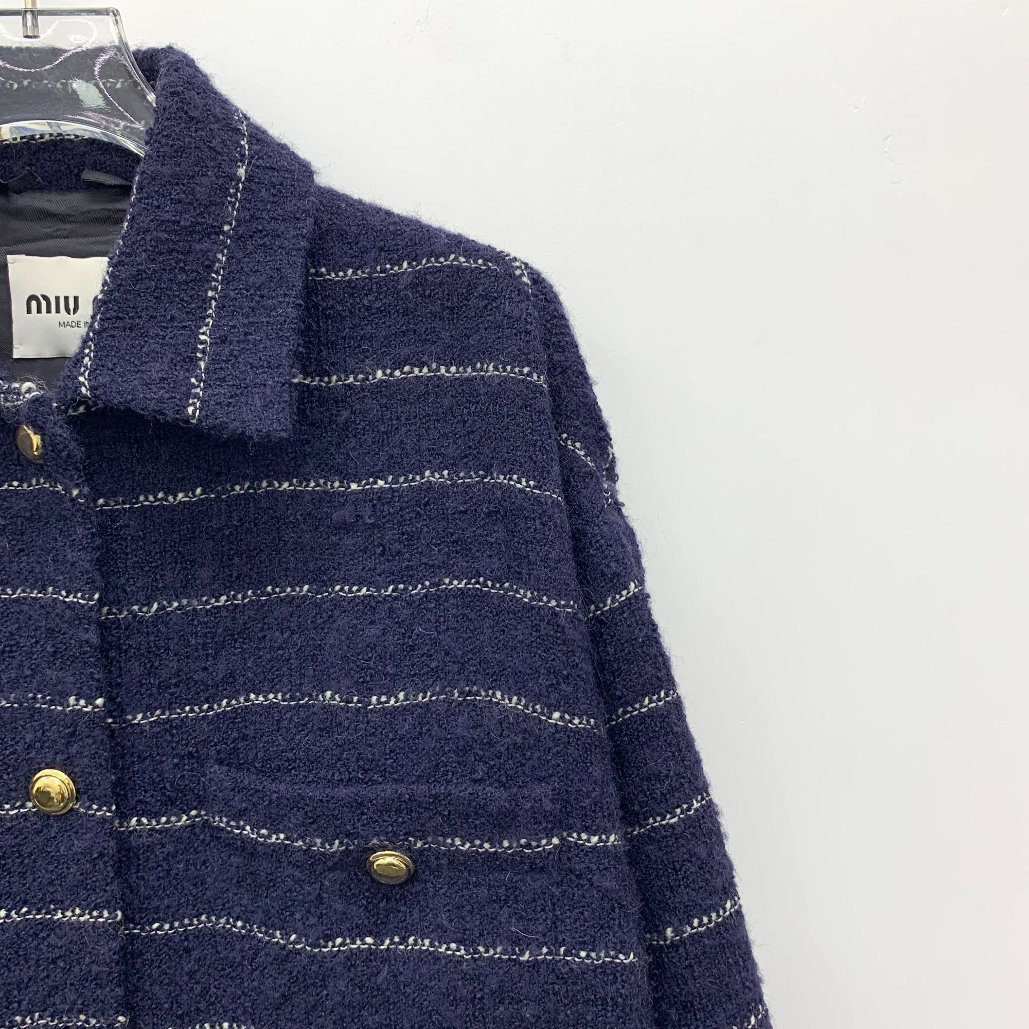 Miu Miu Miu Miu Deep Blue Striped Wool Blend Long-Sleeved Jacket Coa Size XS / US 0-2 / IT 36-38 - 8 Thumbnail