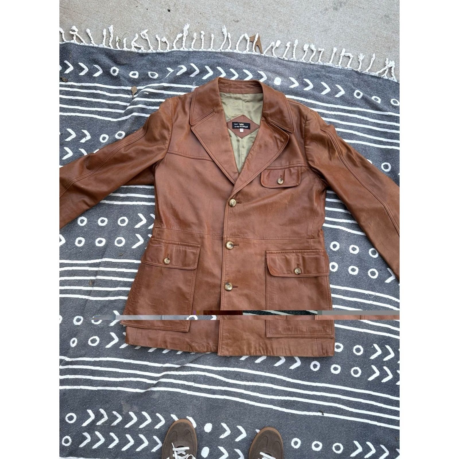 Vintage VINTAGE Cortefiel Men's Leather Safari Jacket 70s Made In Spain 44 Brown Leather Trench Coat Mens Jacket Size US S / EU 44-46 / 1 - 7 Thumbnail