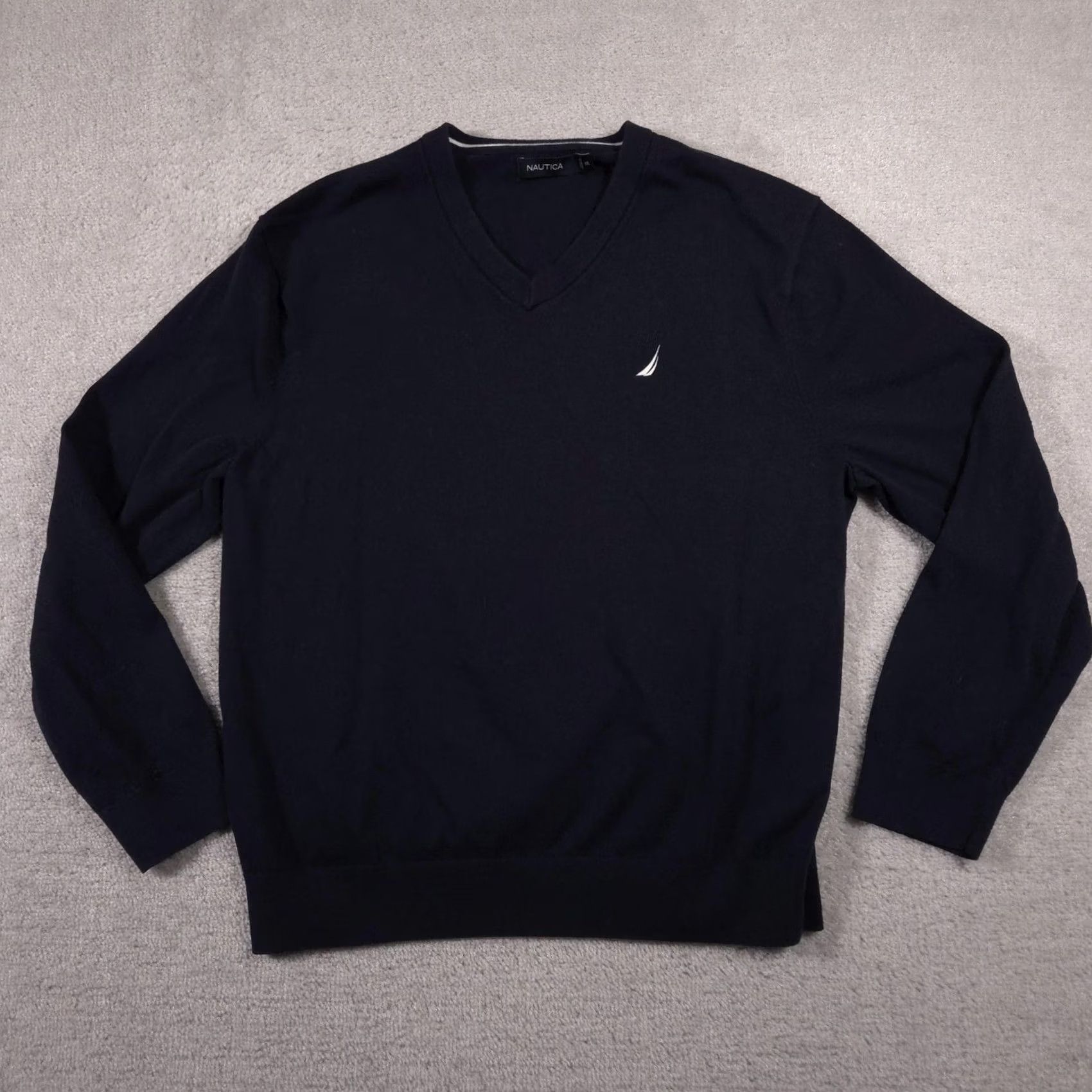 Nautica Nautica Mens Sweater V-Neck Pullover Knit Embroidered Sail Logo Navy Blue 2XL Size US XXL / EU 58 / 5 - 2 Thumbnail