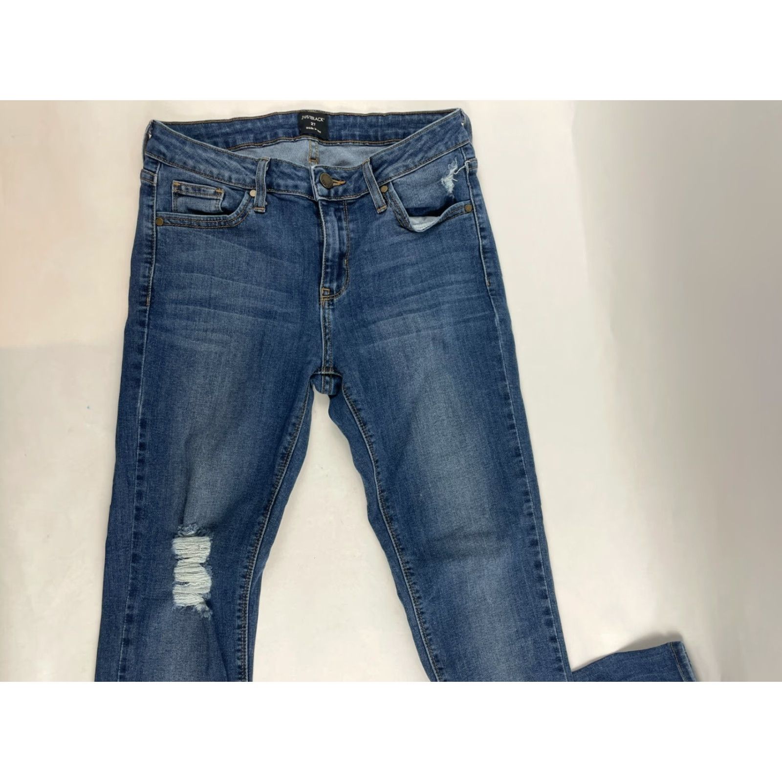 Denime JUST BLACK Jeans Women's 27 Blue Denim Skinny Mid Rise Distressed Pockets Size 27" / US 4 / IT 40 - 3 Thumbnail