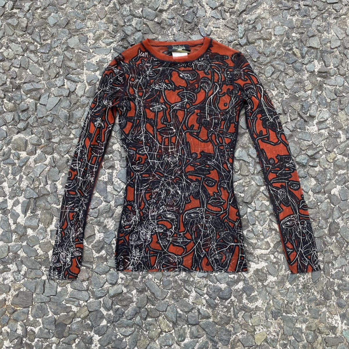 Jean Paul Gaultier JEAN PAUL GAULTIER SKETCHBOOK FACES MESH LONGSLEEVE SHIRT Size M / US 6-8 / IT 42-44 - 1 Thumbnail
