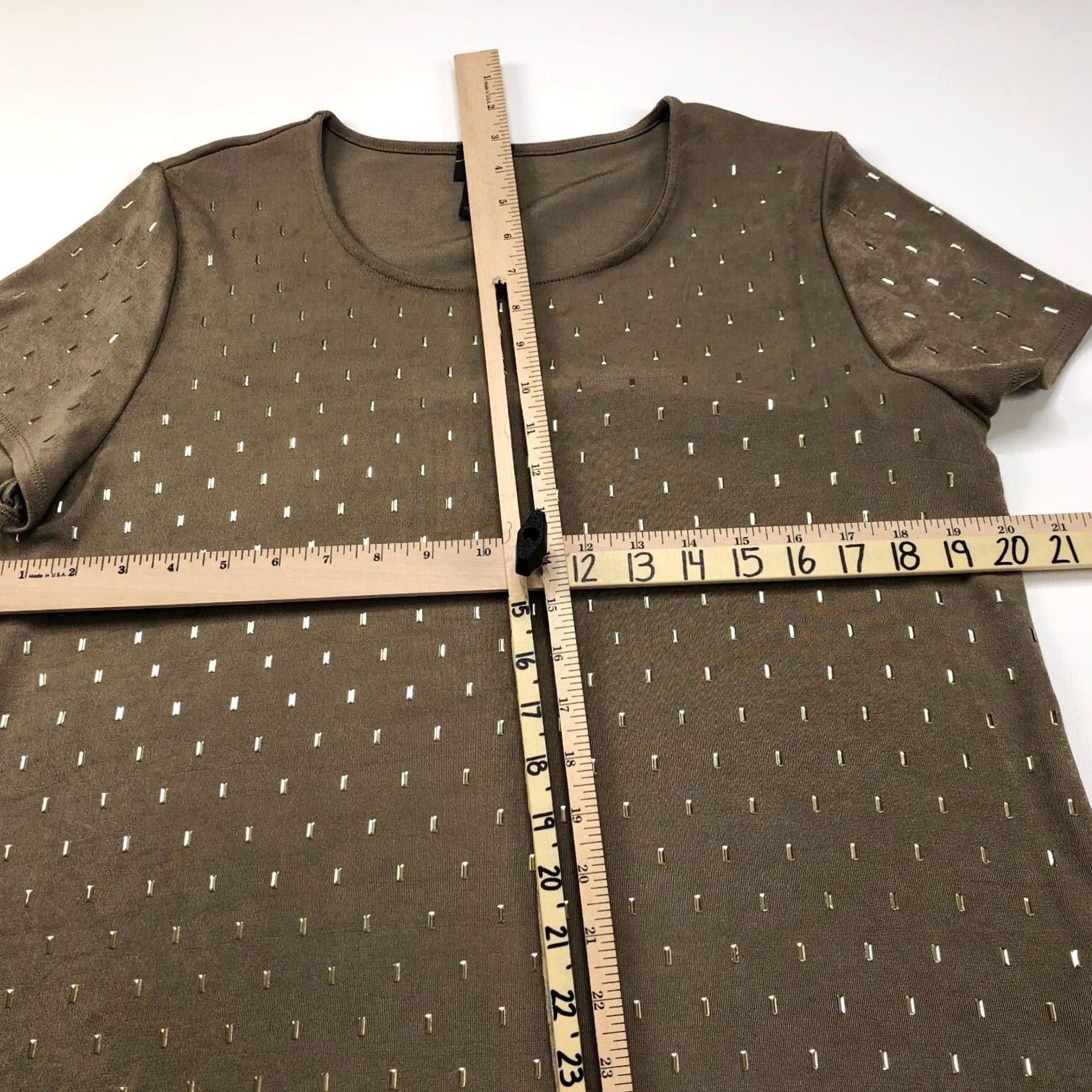 Vintage Travelers By Chico's Blouse Shirt Womens 2 Acetate Slinky Detailed Asymmetrical Pullover Top Short Sleeve Round Neck Brown XS? Size XS / US 0-2 / IT 36-38 - 5 Thumbnail