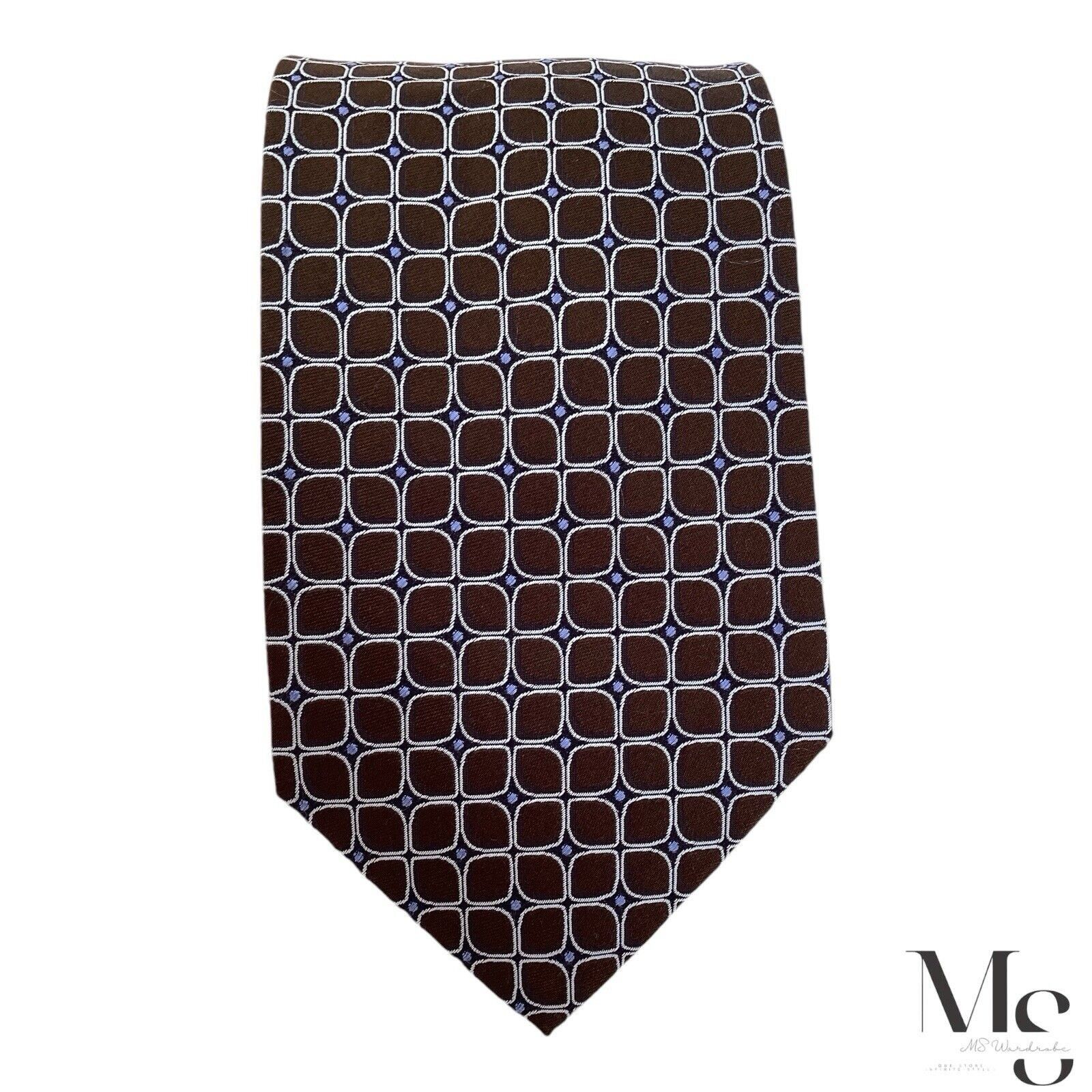 Harry Rosen HARRY ROSEN Brown Geometric Silk Tie Made In Italy W: 3.5" E Size ONE SIZE - 3 Thumbnail