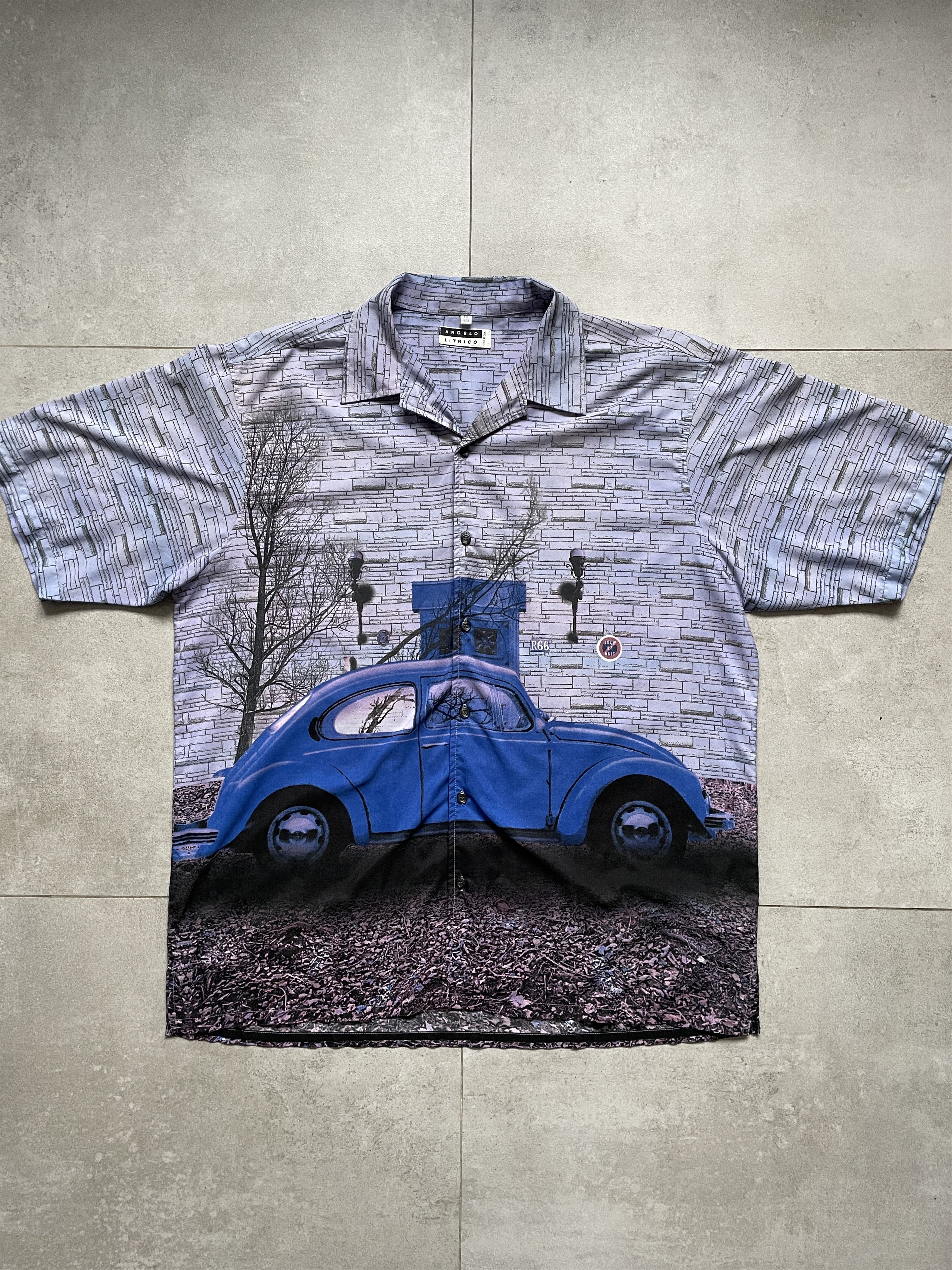 Y2K BLUE CAR LIGHT PURPLE SHORTSLEEVE SHIRT