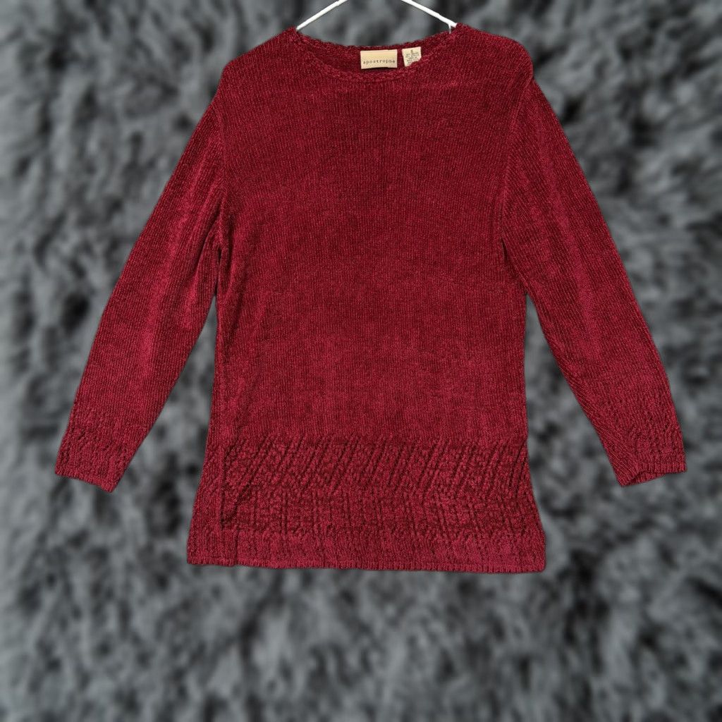 Vintage VINTAGE Apostrophe Tunic Sweater Womens S Red Textured Hem 90s Gothic Retro Knit Crew Neck Long Sleeve Fall Winter Slim Laid-Back Casual Travel Size S / US 4 / IT 40 - 1 Thumbnail