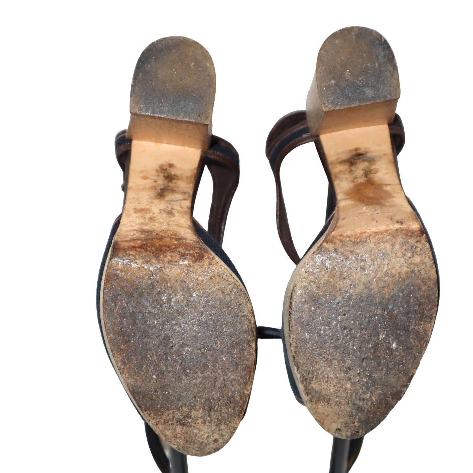 Chloe Women's Chloe Brown & Navy Strappy Block Heels Sz 39/US 9 Size US 9 / IT 39 - 6 Thumbnail