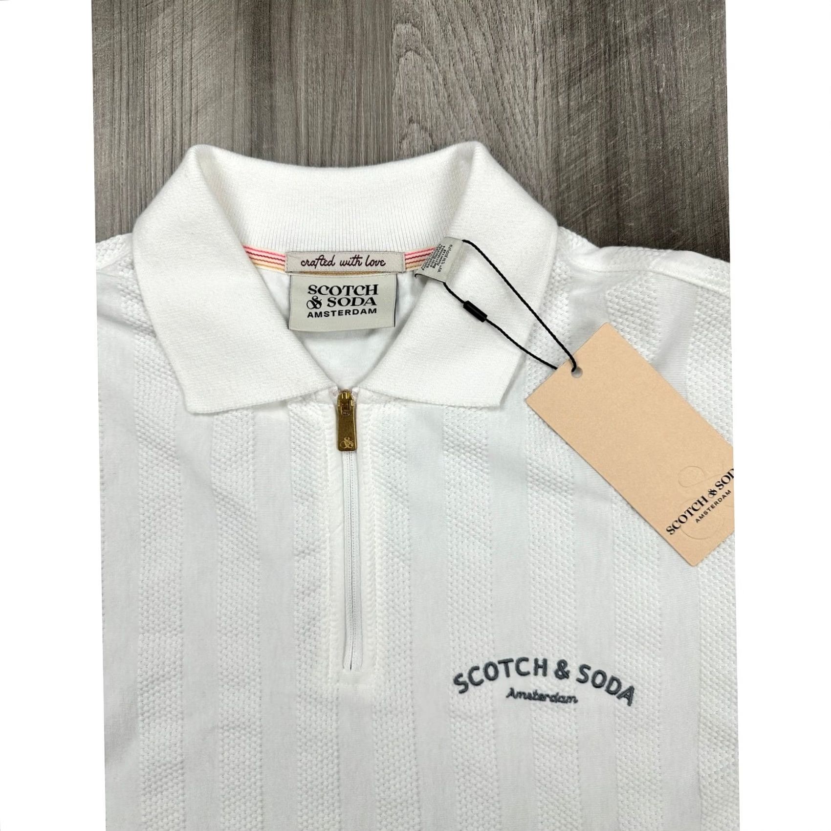 Scotch & Soda VINTAGE? Scotch & Soda Popcorn Pique Zip Polo Star White Cotton Blend NWT Small Men Size US S / EU 44-46 / 1 - 6 Thumbnail